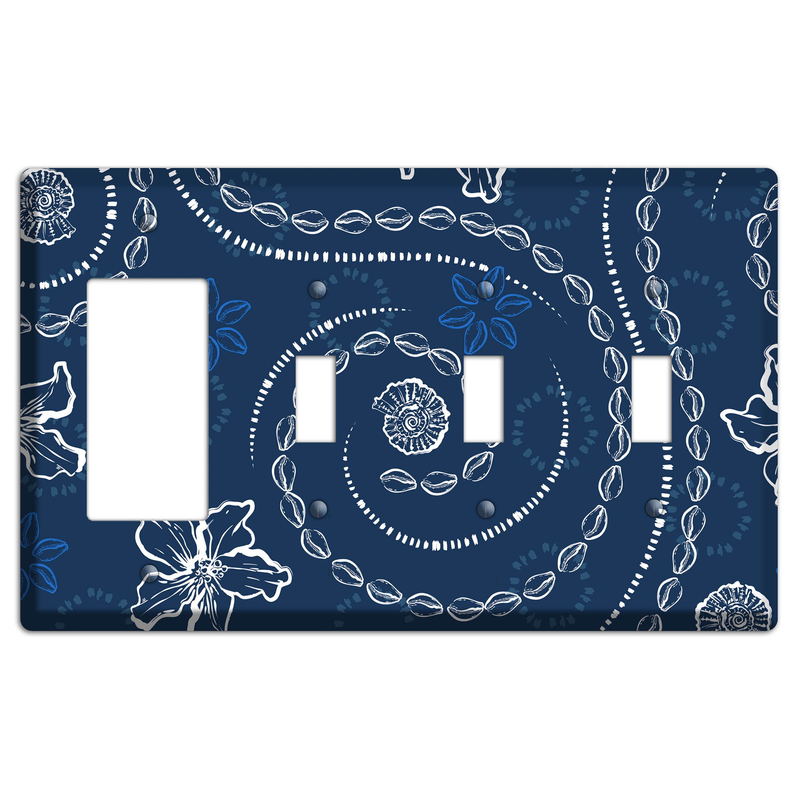 Indigo Cowrie Spiral Rocker / 3 Toggle Wallplate