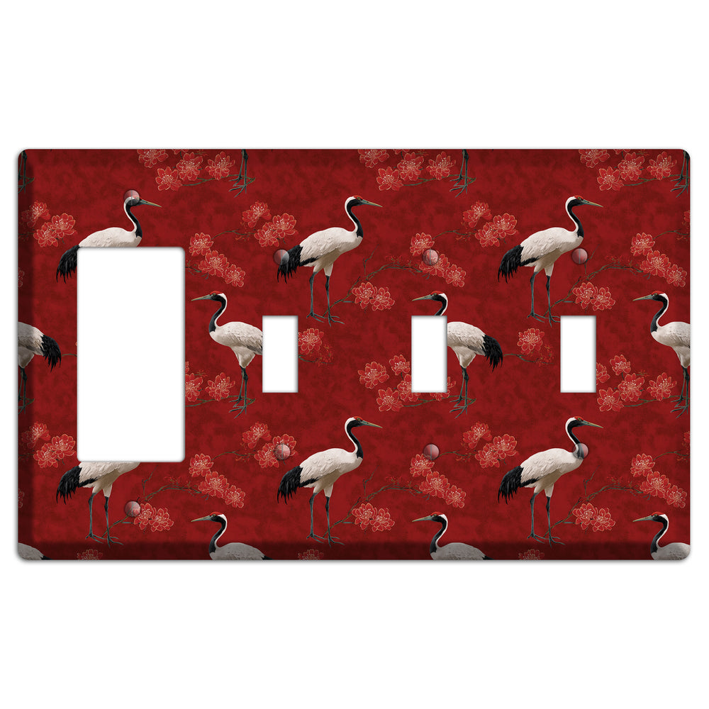 Vermillion Crane Bloom Rocker / 3 Toggle Wallplate