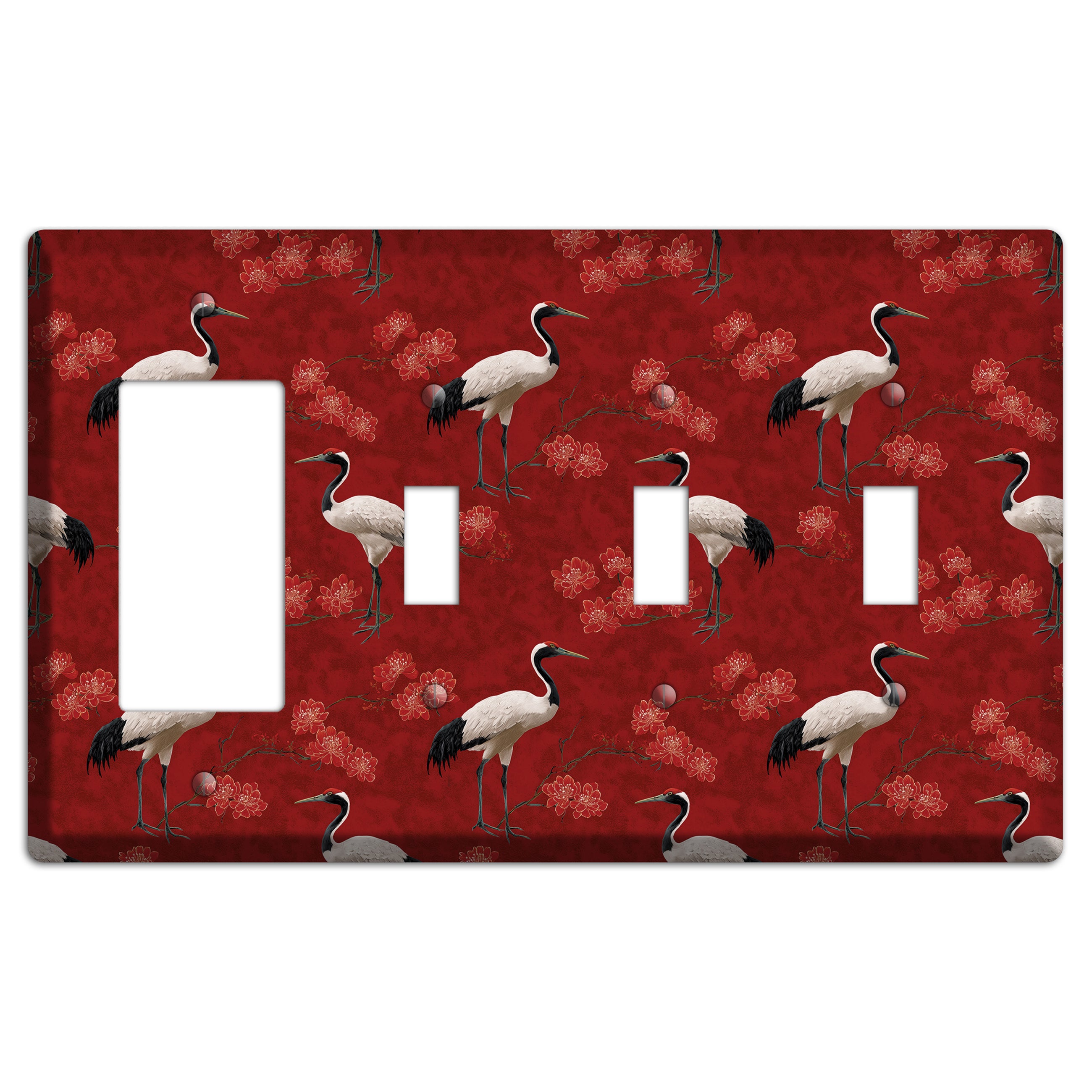 Vermillion Crane Bloom Rocker / 3 Toggle Wallplate
