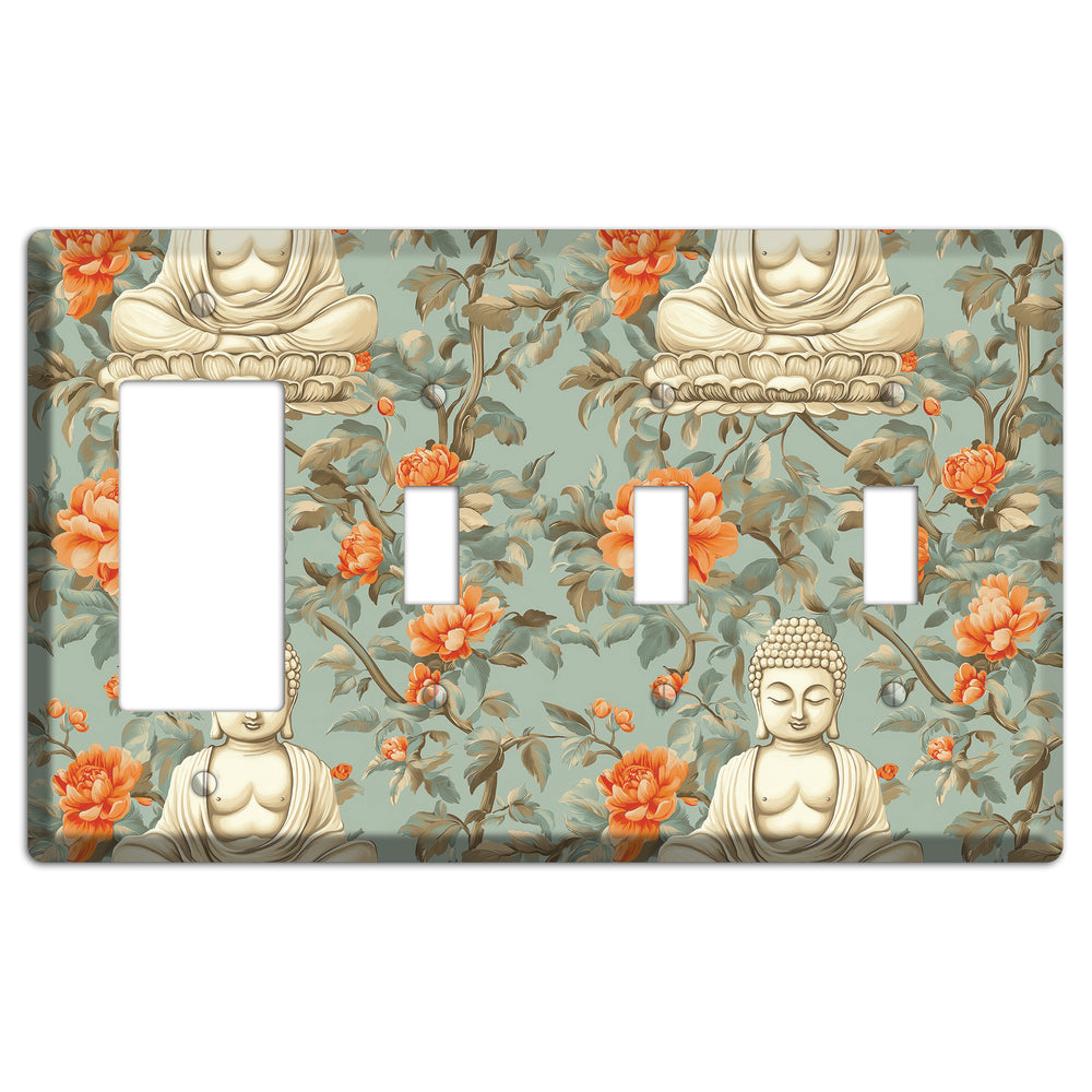 Lotus & Peony Rocker / 3 Toggle Wallplate