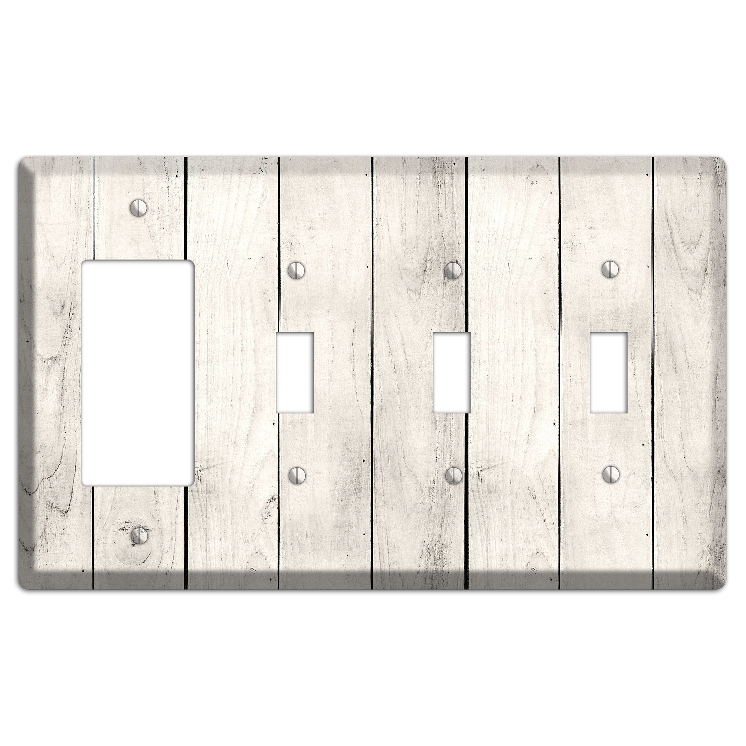 Whitewashed Planks Rocker / 3 Toggle Wallplate