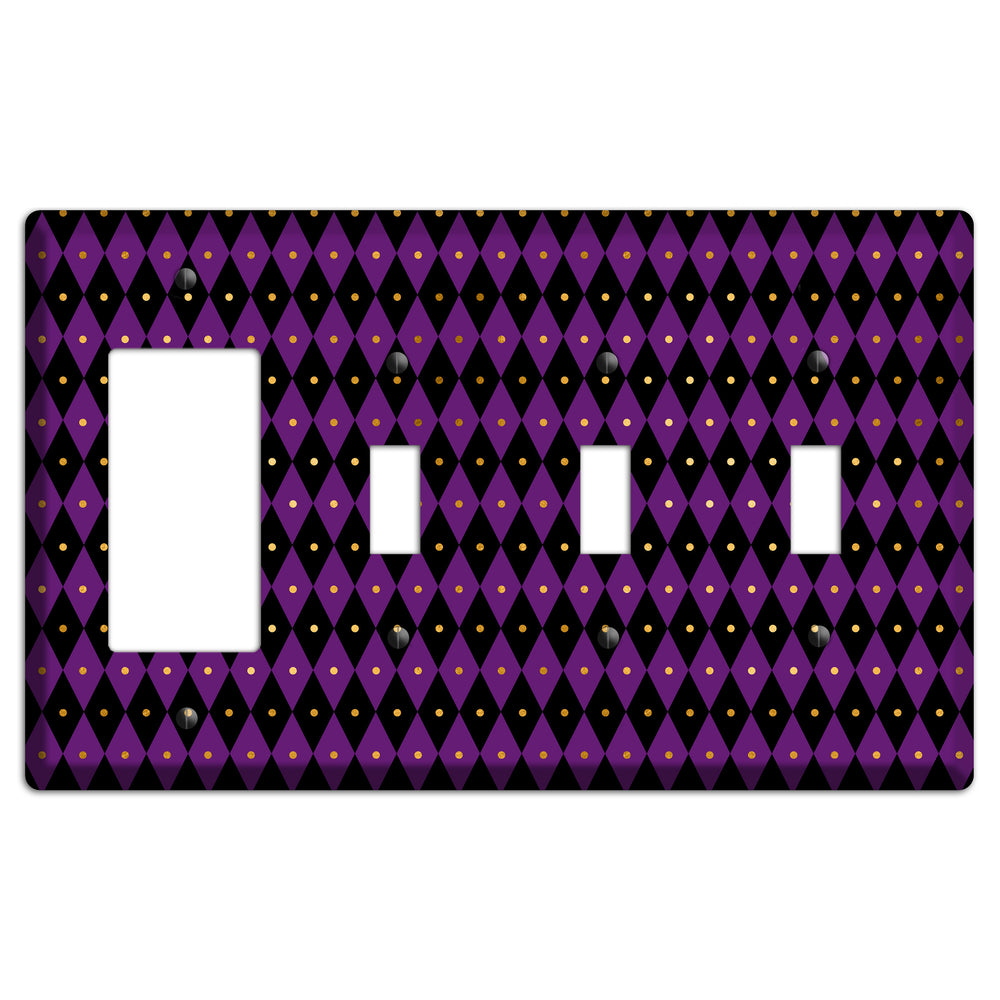Royal Check: Violet Rocker / 3 Toggle Wallplate
