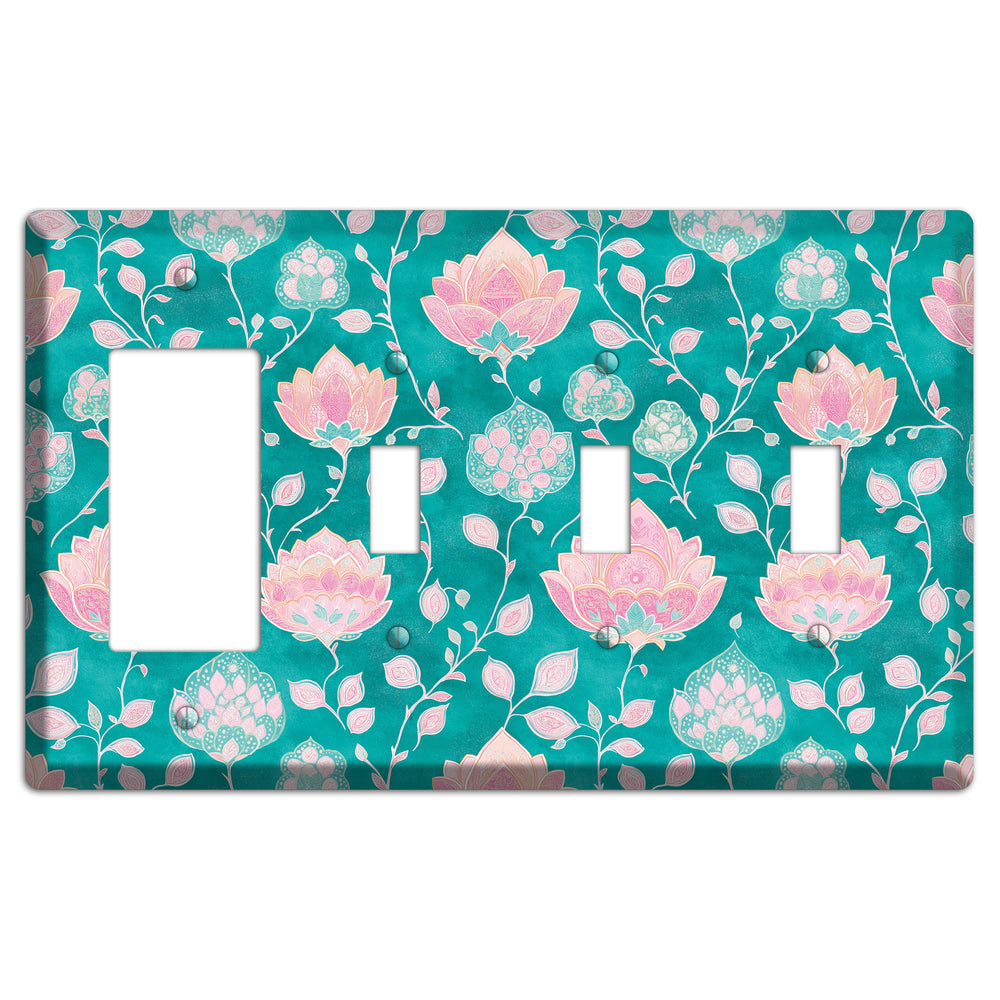 Lotus Garden Bloom Rocker / 3 Toggle Wallplate