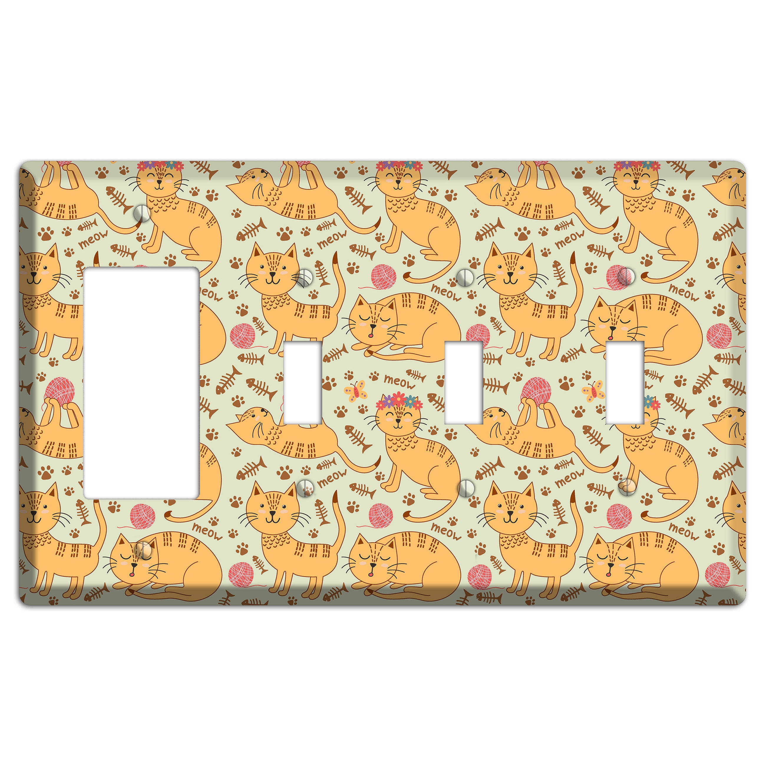 Meow Mix (Beige) Rocker / 3 Toggle Wallplate