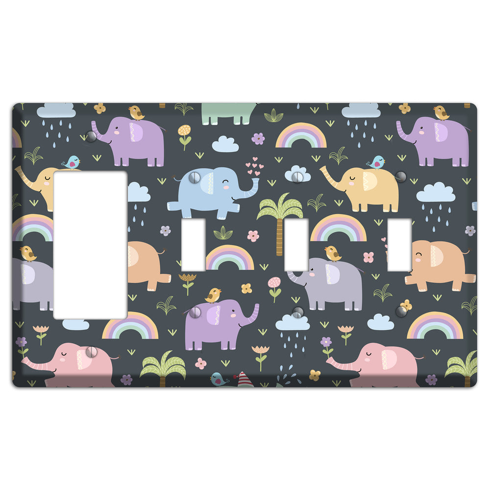 Elephant Parade (Charcoal) Rocker / 3 Toggle Wallplate