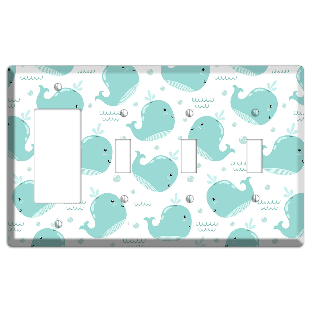 Happy Whales (White) Rocker / 3 Toggle Wallplate