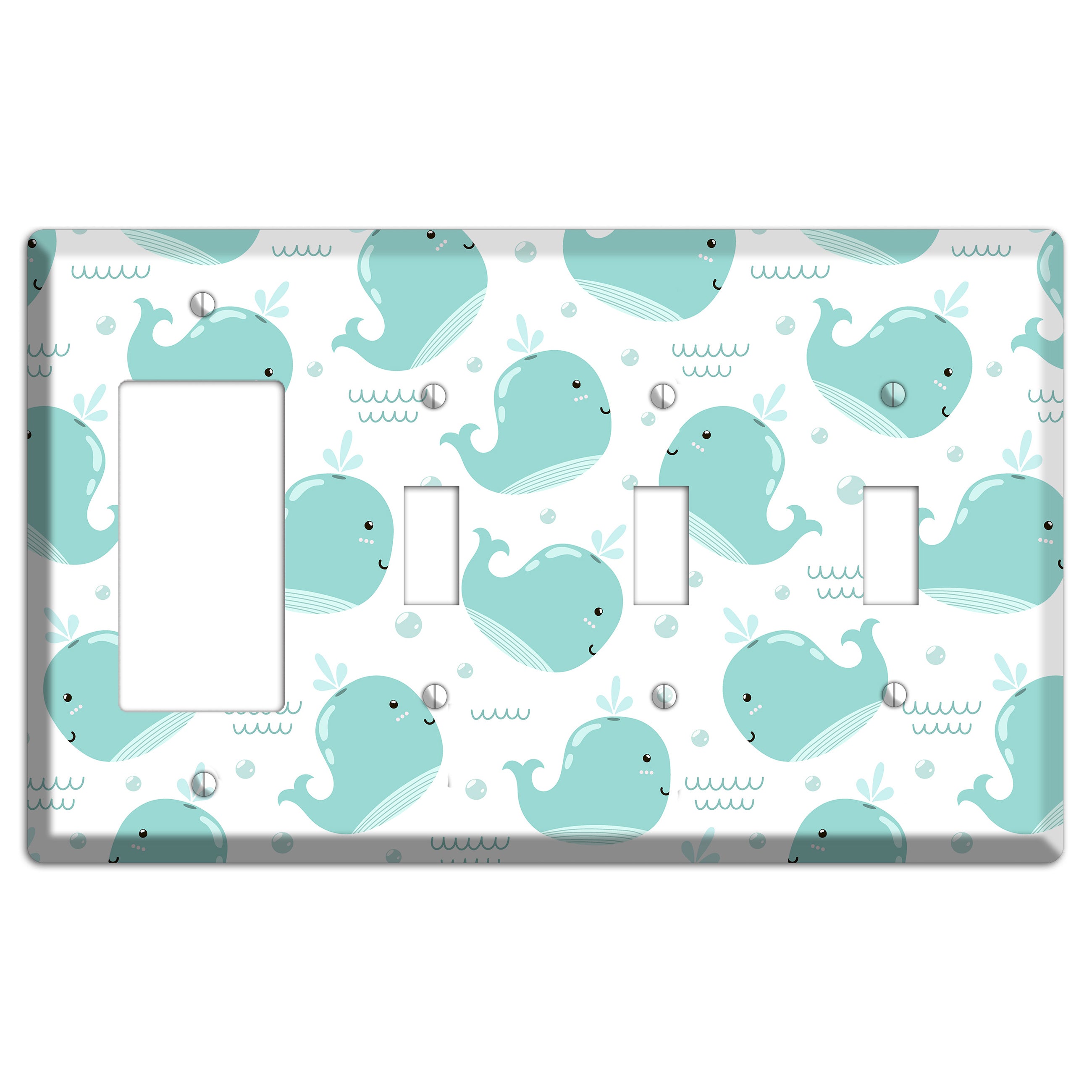 Happy Whales (White) Rocker / 3 Toggle Wallplate