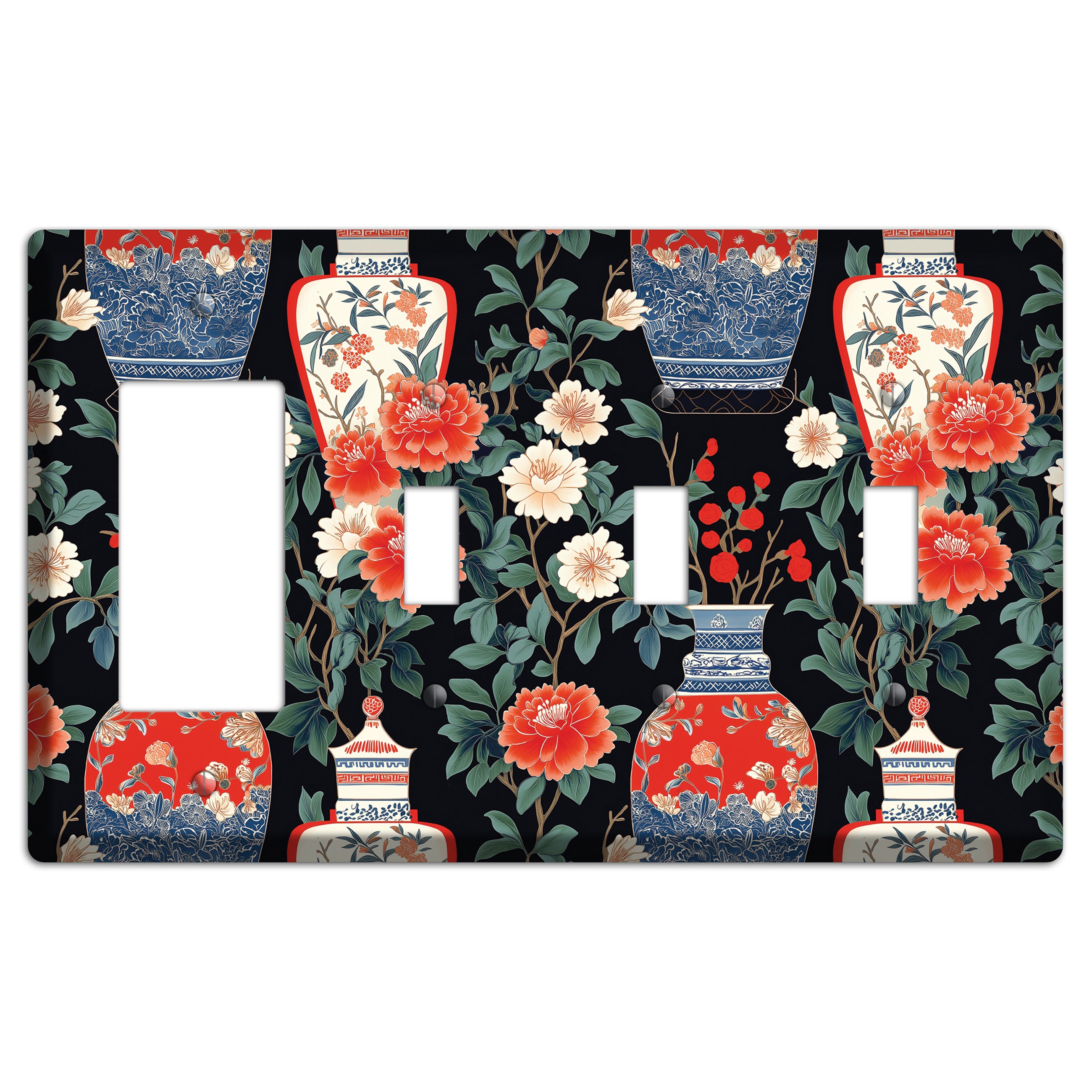 Porcelain Garden Dusk Rocker / 3 Toggle Wallplate