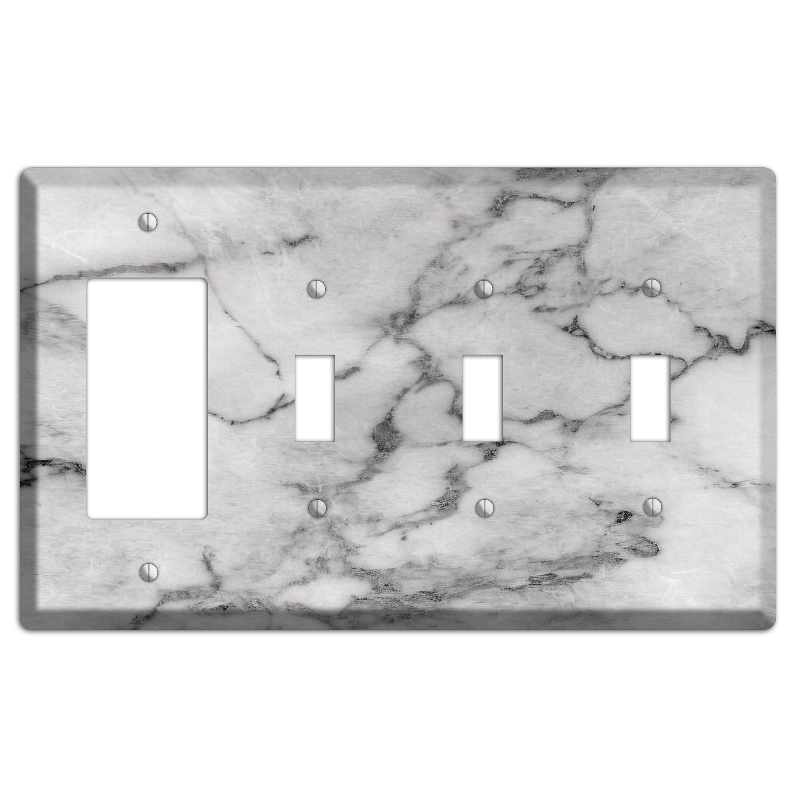 Gray and White Marble Rocker / 3 Toggle Wallplate