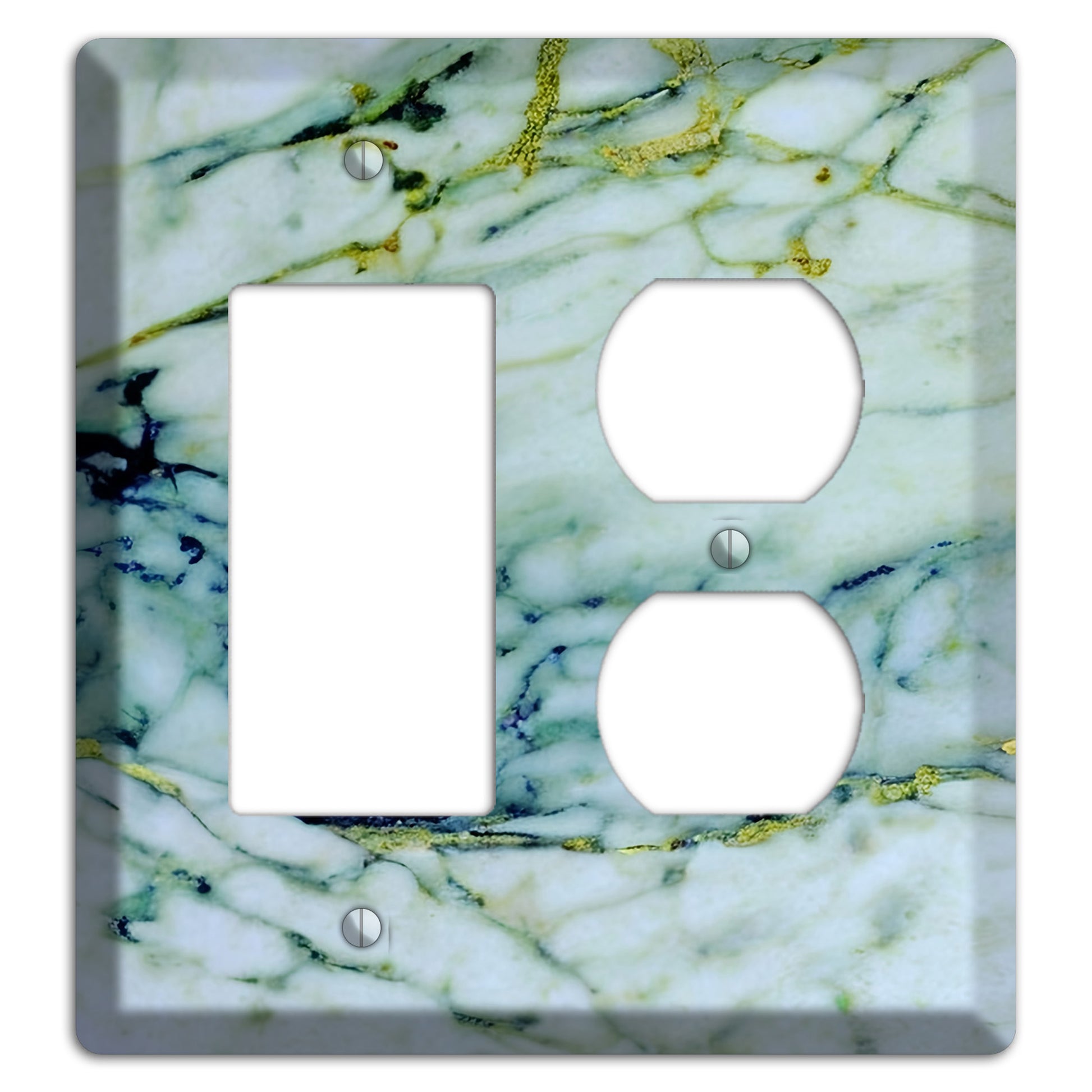 White, Green and Blue Marble Rocker / Duplex Wallplate