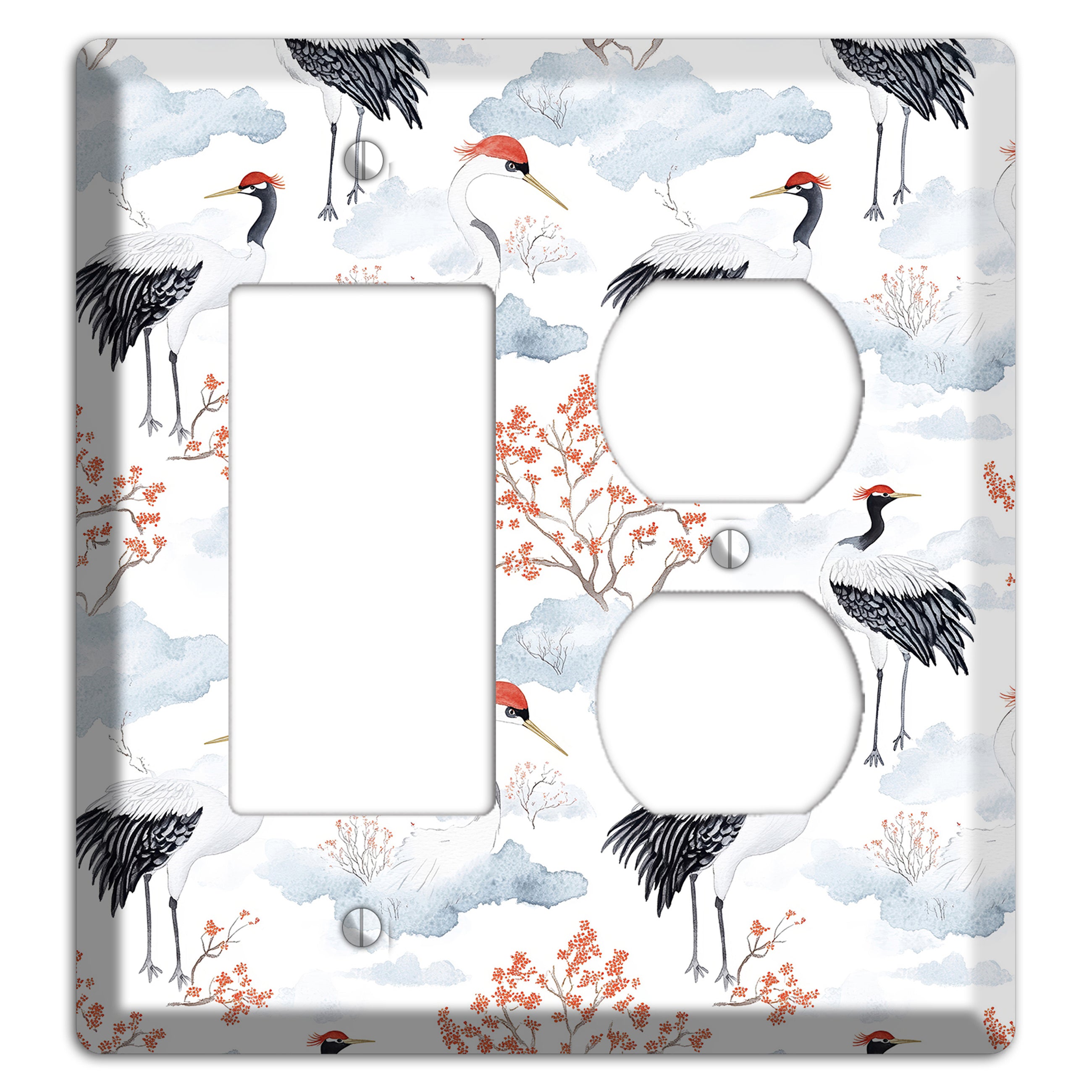 Crimson Crown Cranes Rocker / Duplex Wallplate