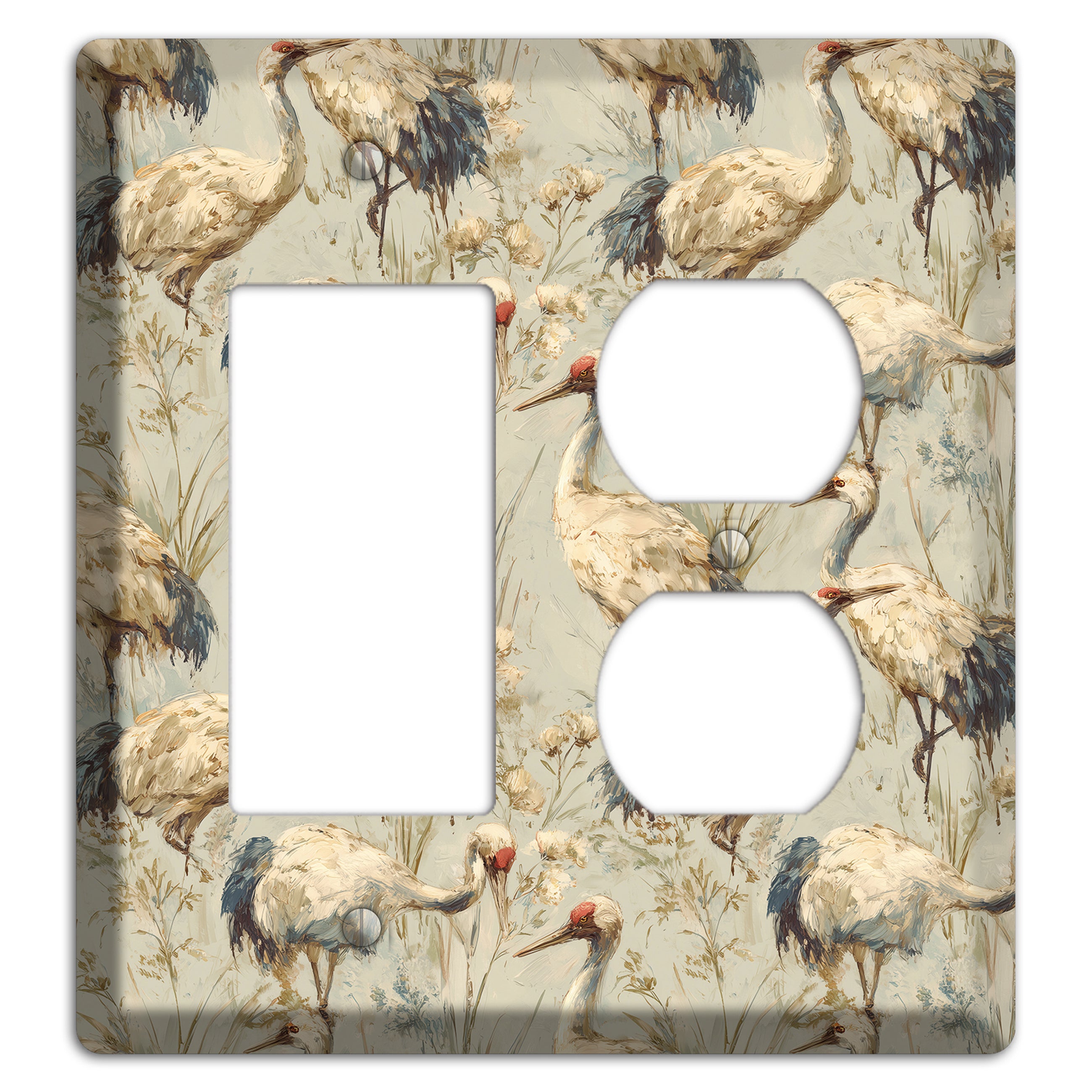 Driftwood Crane Marsh Rocker / Duplex Wallplate