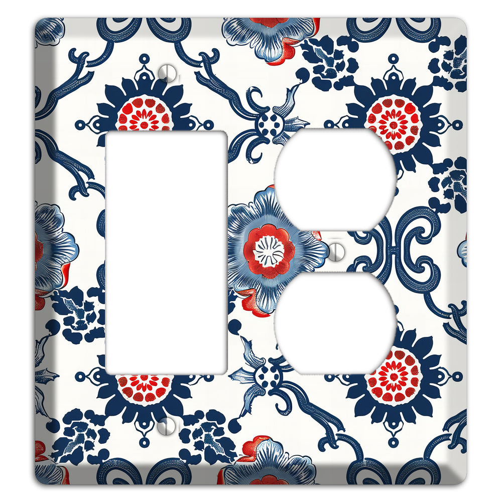 Indigo Court Florals Rocker / Duplex Wallplate