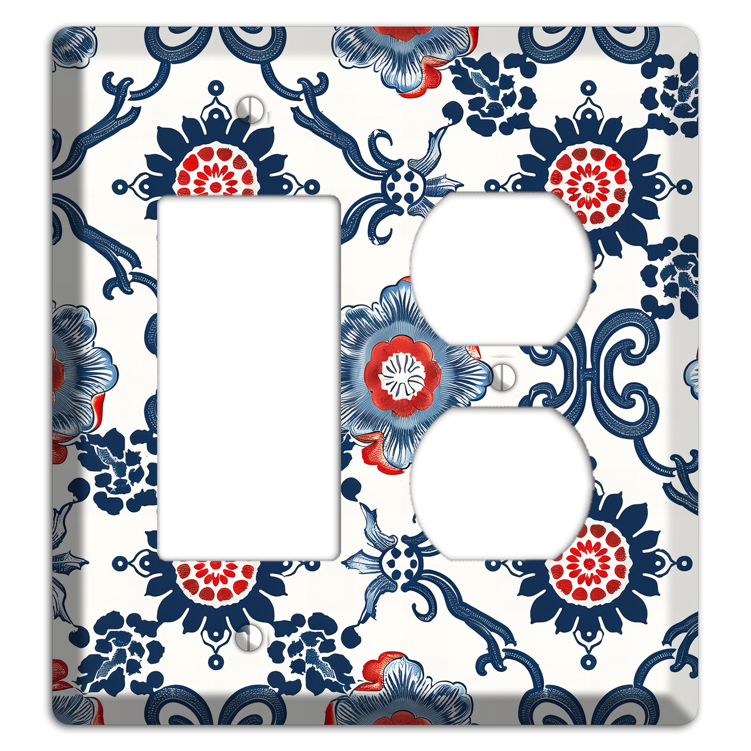Indigo Court Florals Rocker / Duplex Wallplate