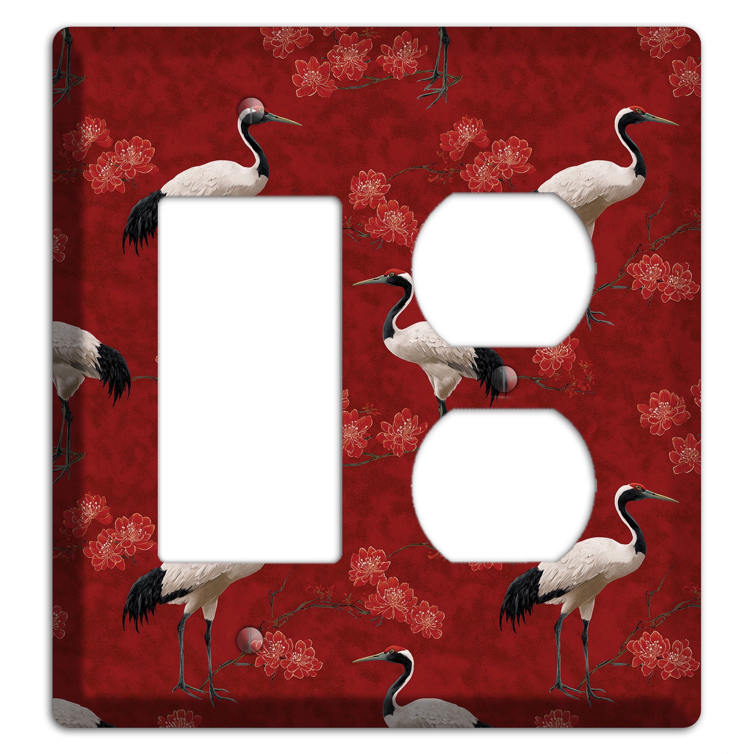 Vermillion Crane Bloom Rocker / Duplex Wallplate
