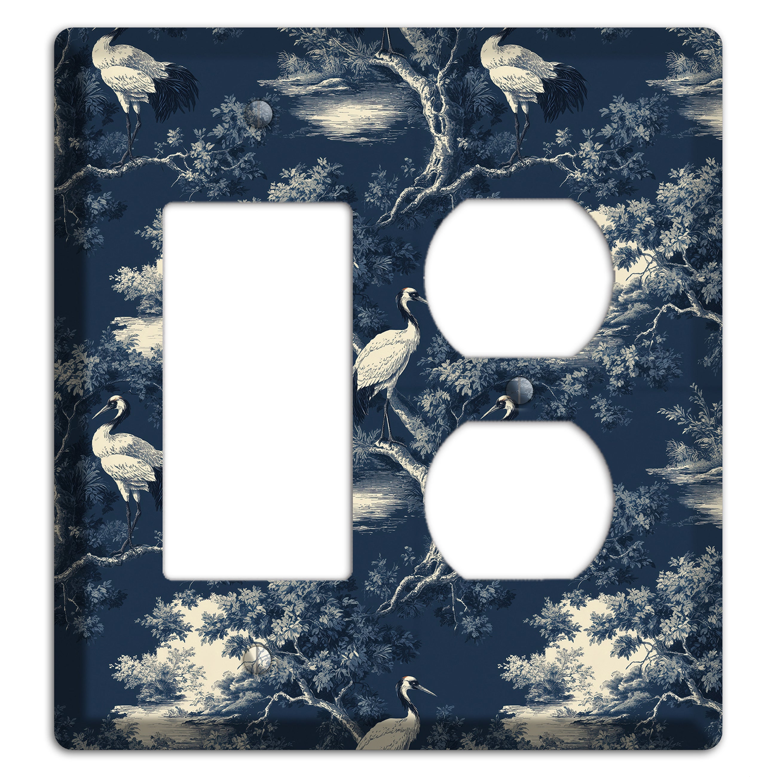 Midnight Crane Toile Rocker / Duplex Wallplate