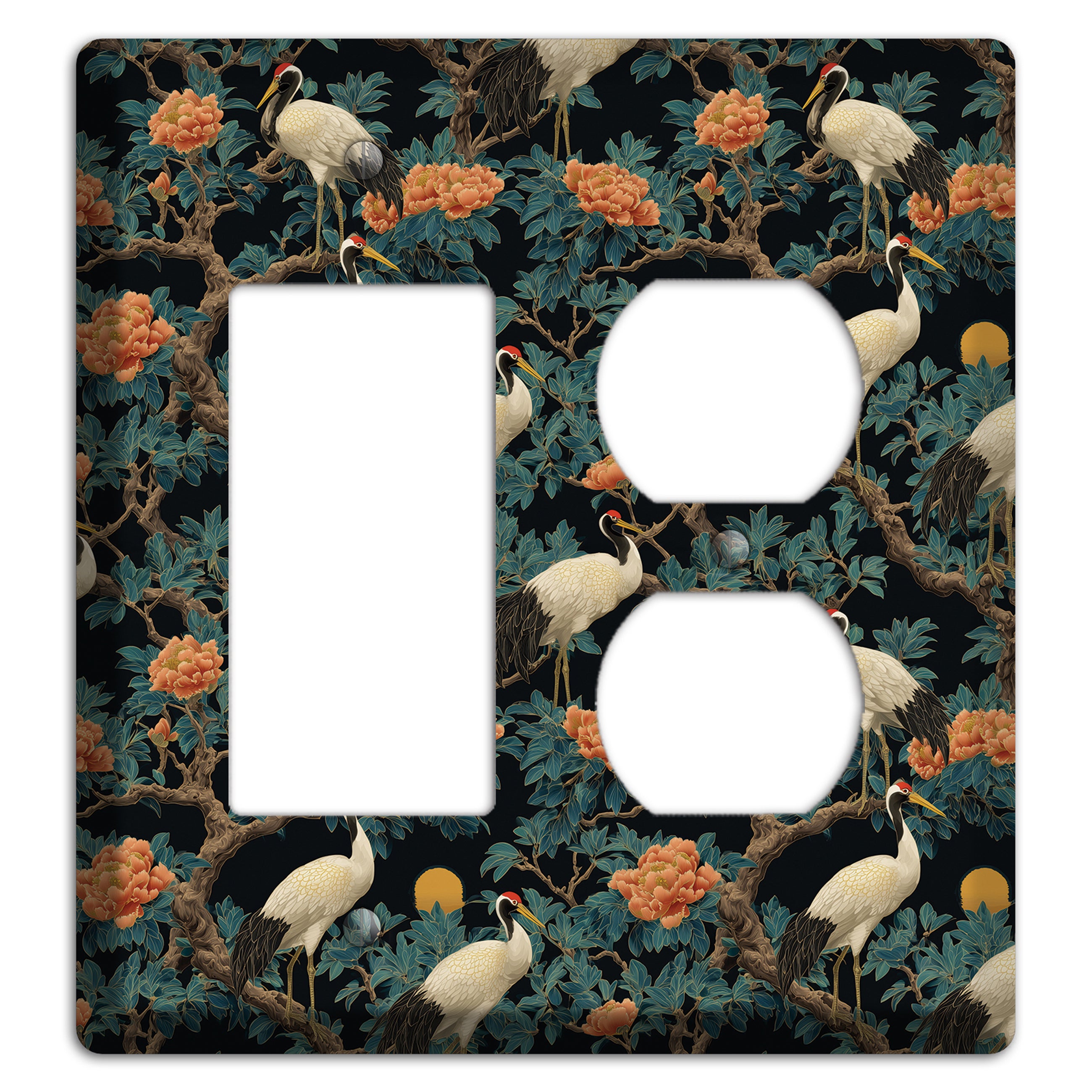 Teal Moonrise Cranes Rocker / Duplex Wallplate