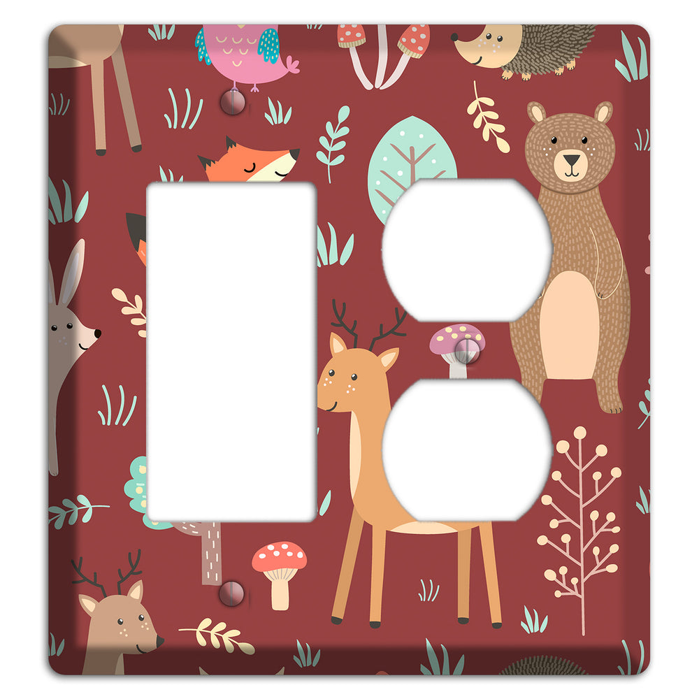 Woodland Friends (Maroon) Rocker / Duplex Wallplate