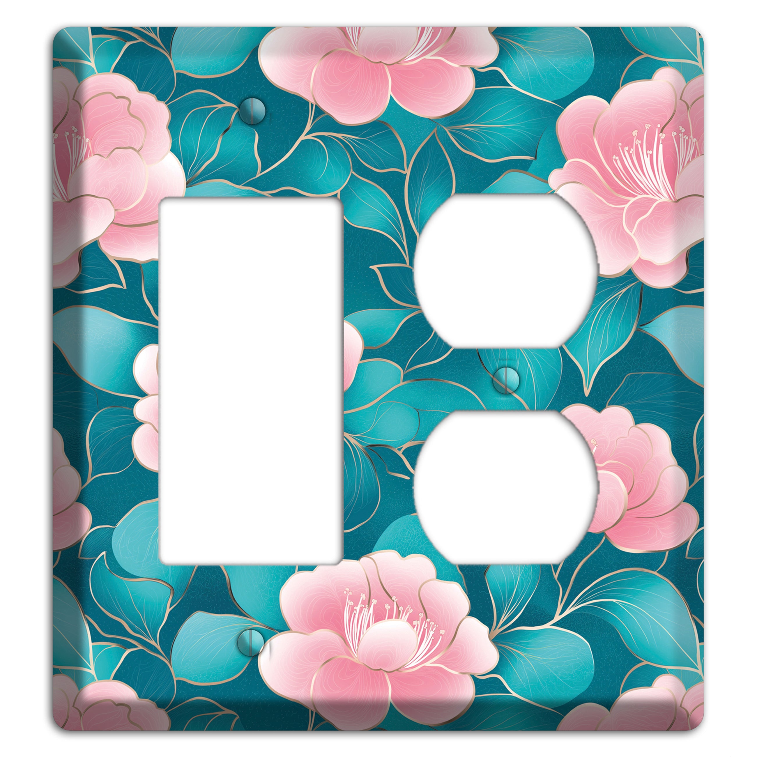 Teal Camellia Bloom Rocker / Duplex Wallplate