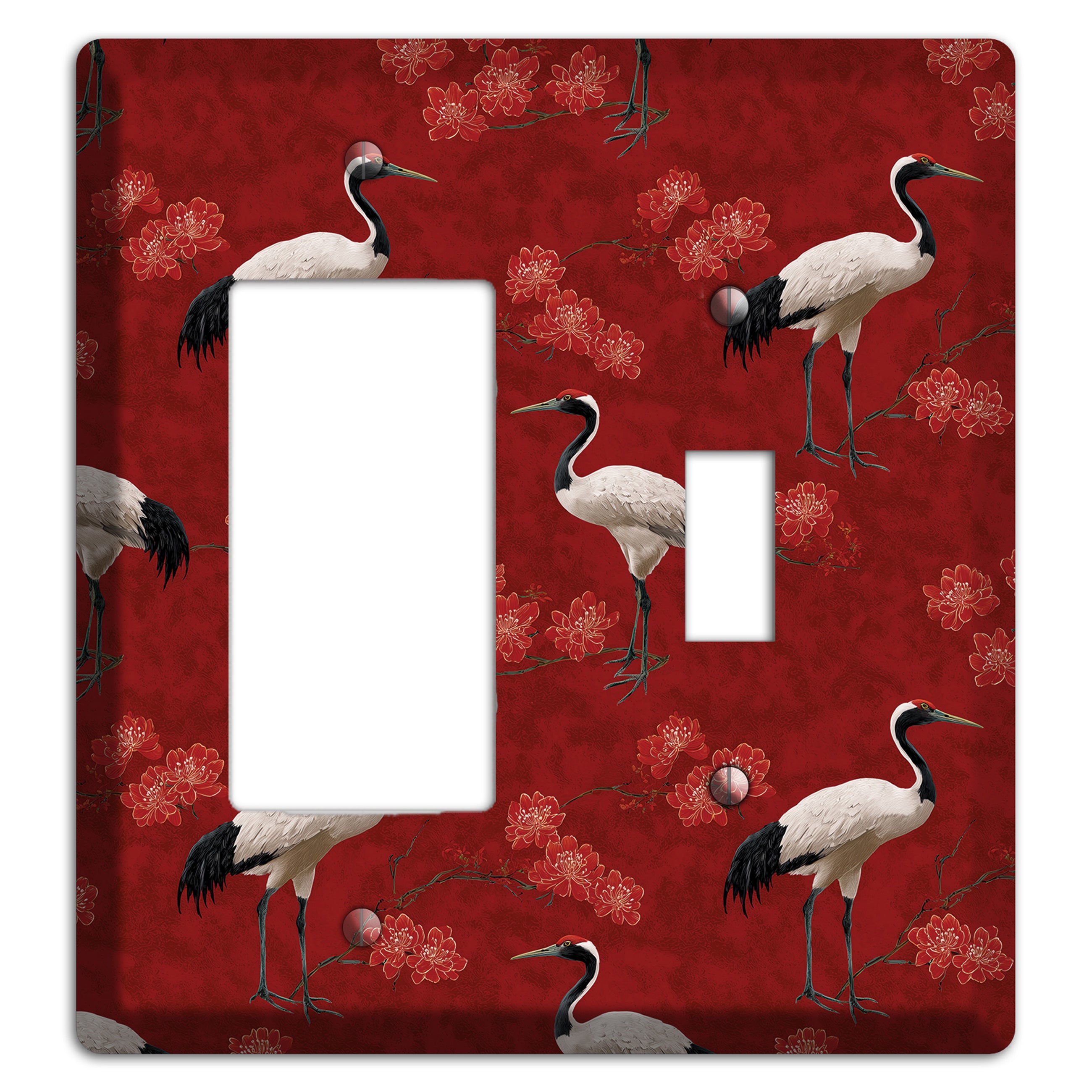 Vermillion Crane Bloom Rocker / Toggle Wallplate