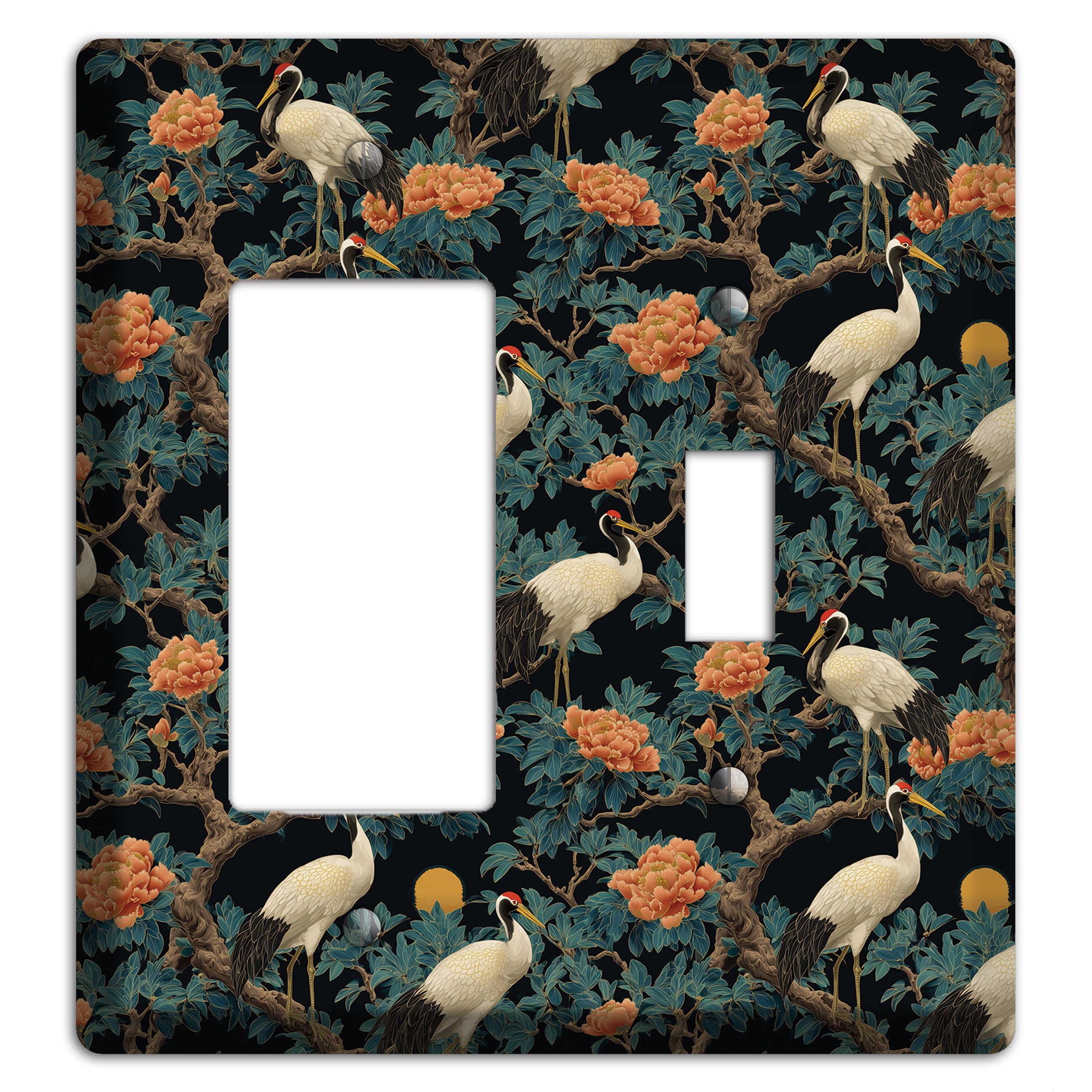 Teal Moonrise Cranes Rocker / Toggle Wallplate