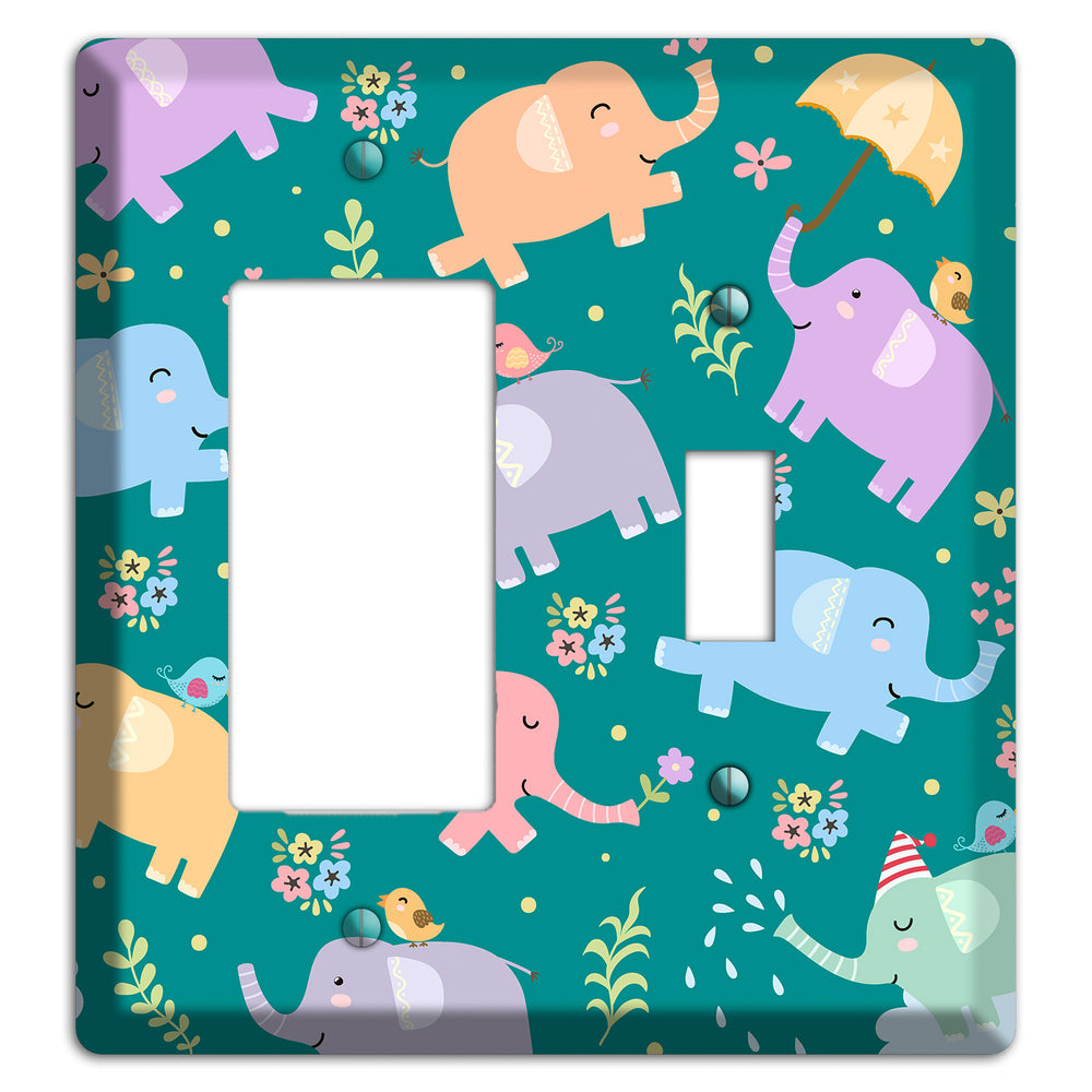 Elephant Parade (Teal) Rocker / Toggle Wallplate