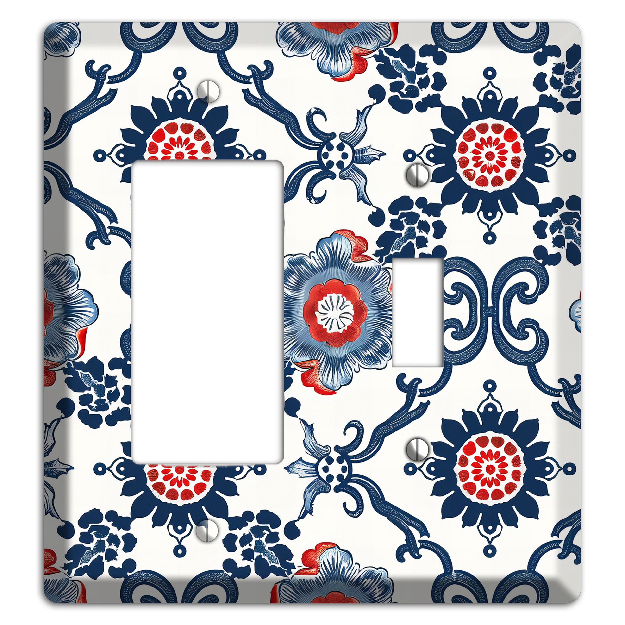 Indigo Court Florals Rocker / Toggle Wallplate