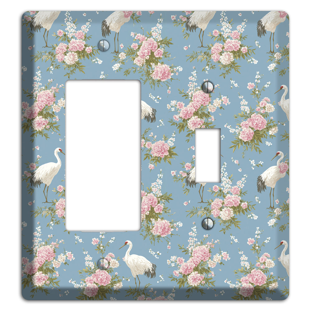 Dusty Blue Peony Flight Rocker / Toggle Wallplate