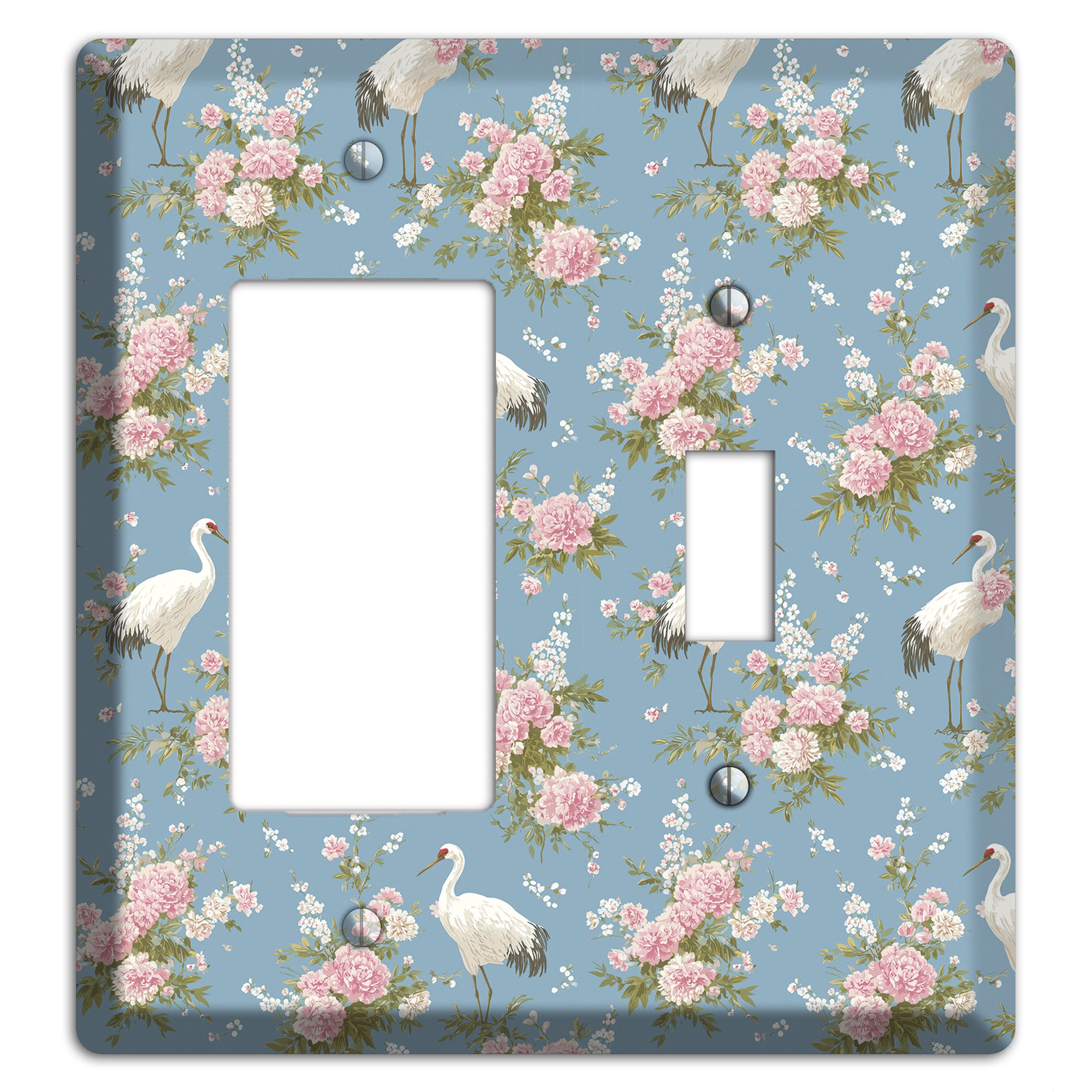 Dusty Blue Peony Flight Rocker / Toggle Wallplate