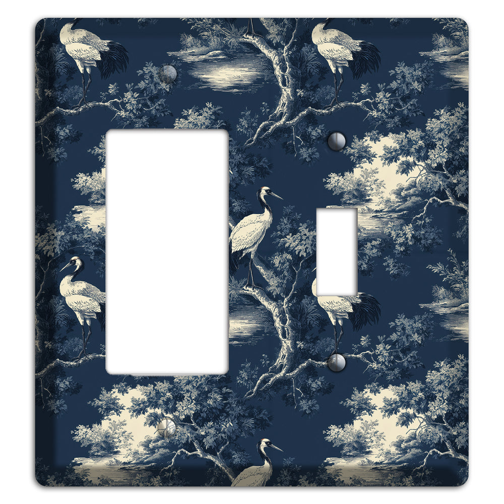 Midnight Crane Toile Rocker / Toggle Wallplate