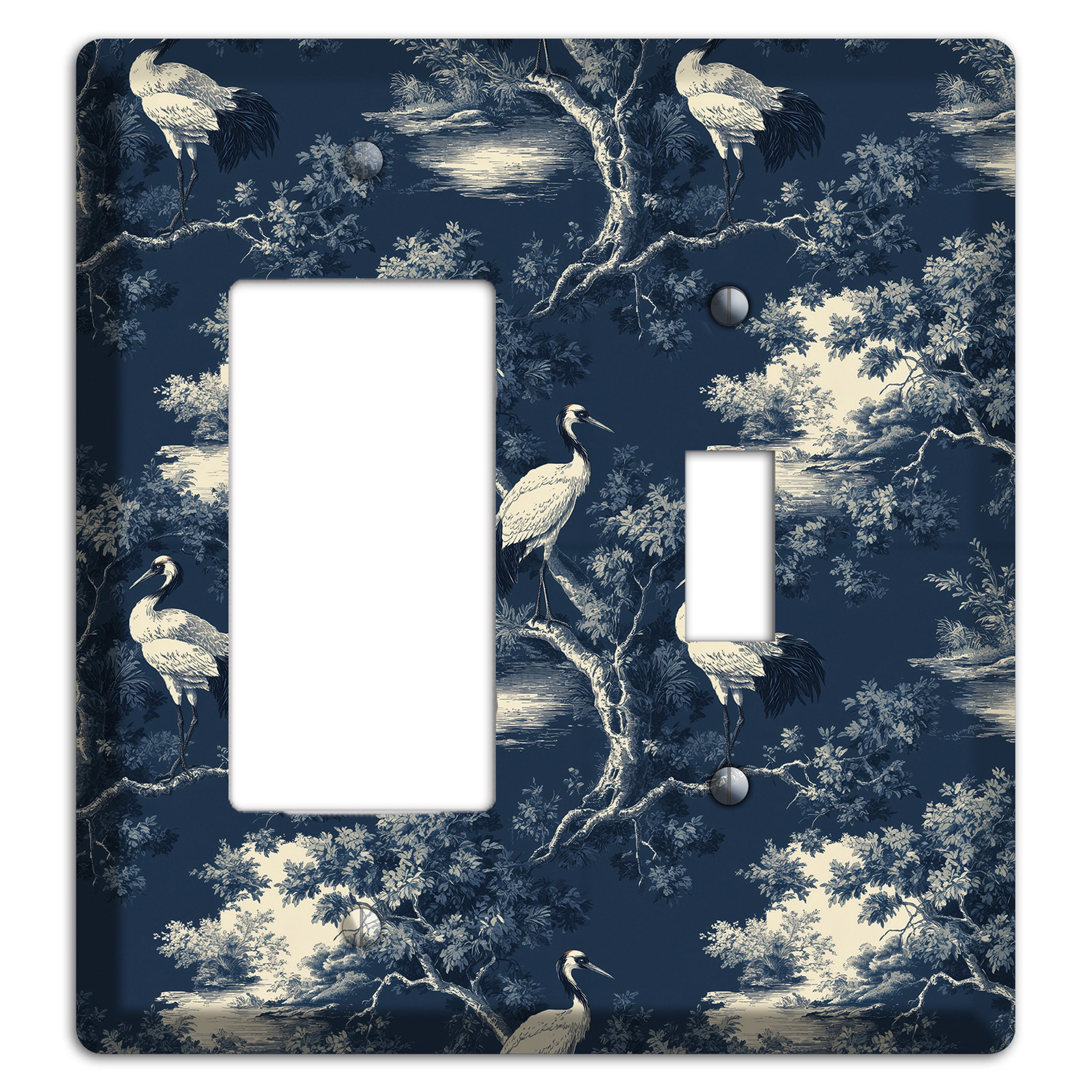 Midnight Crane Toile Rocker / Toggle Wallplate