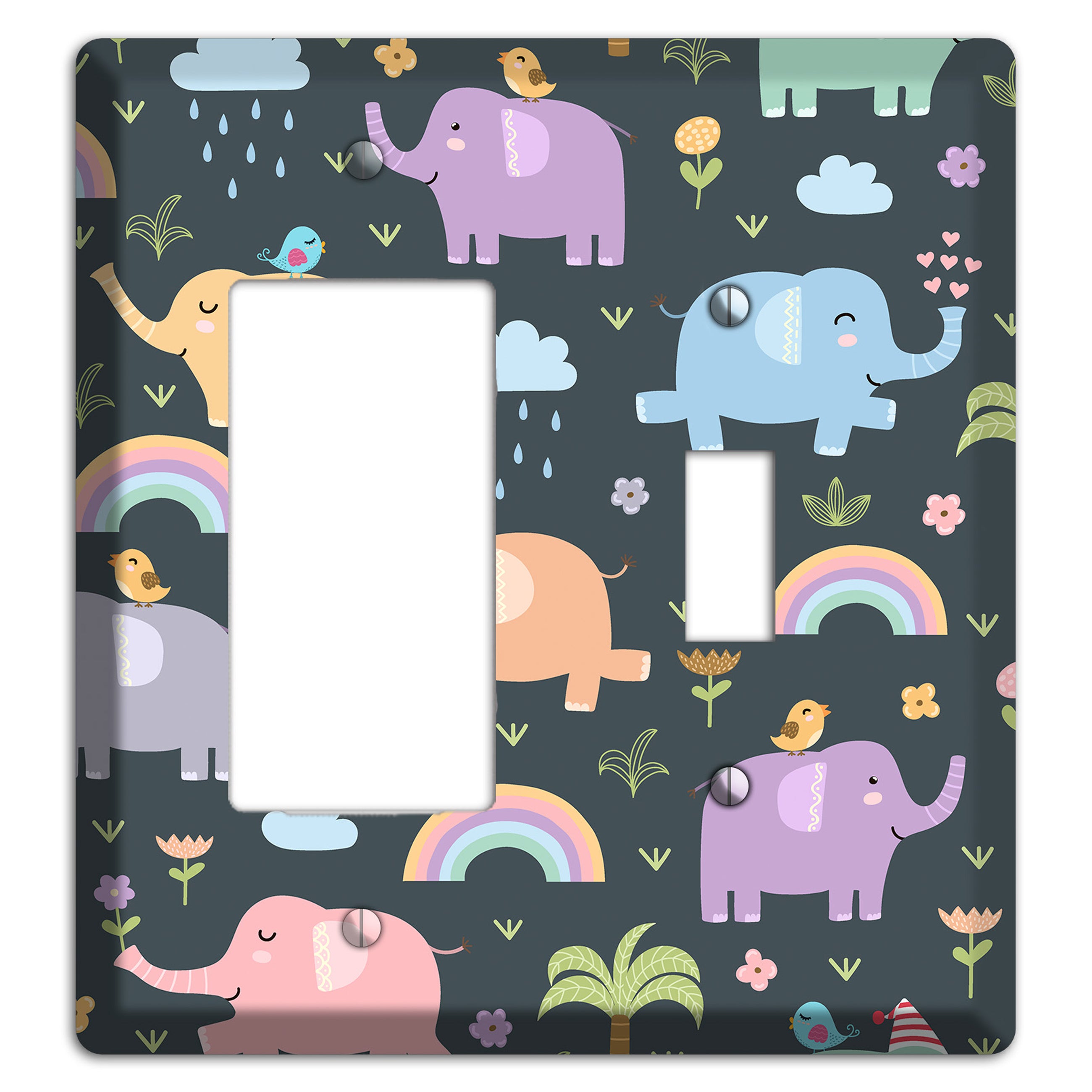 Elephant Parade (Charcoal) Rocker / Toggle Wallplate