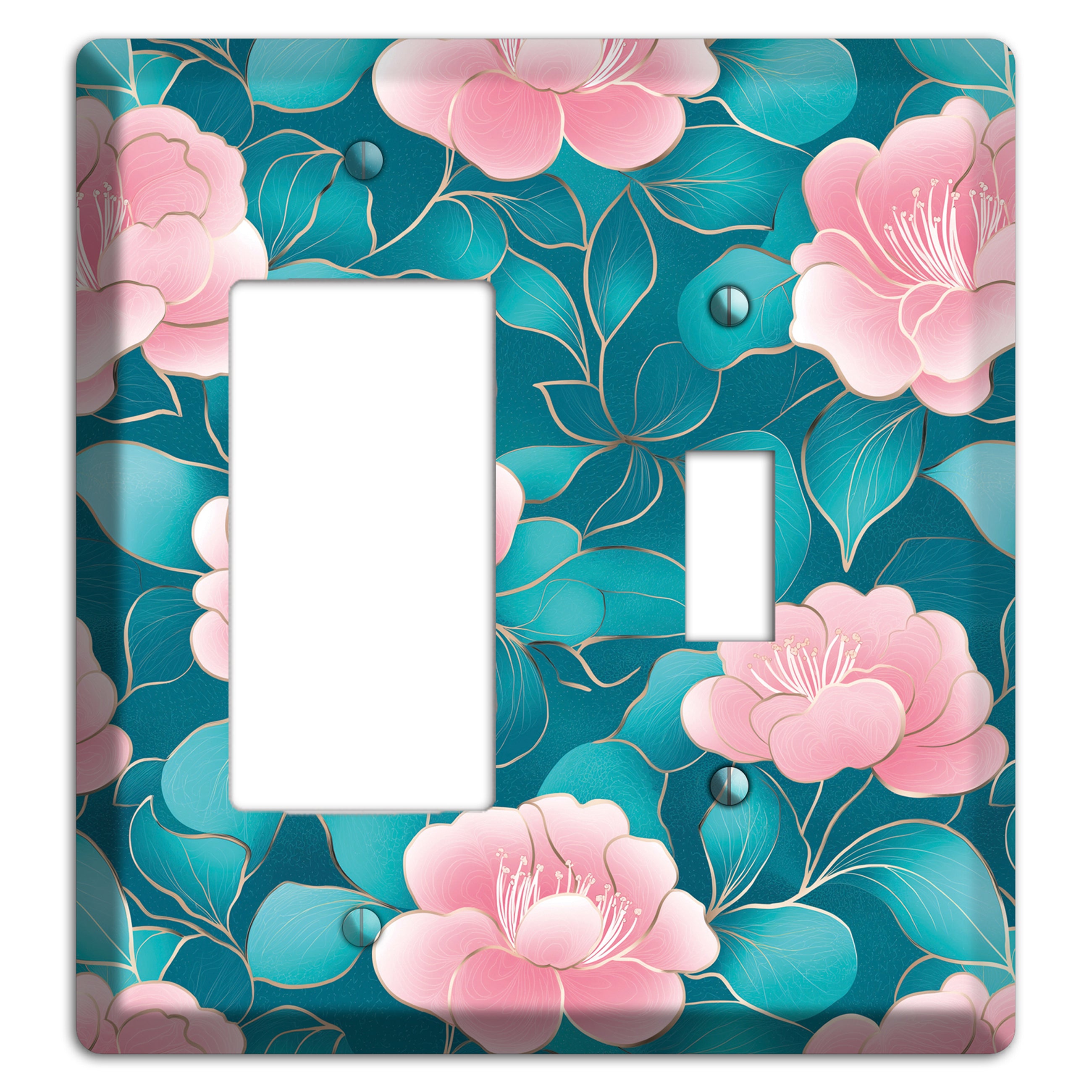 Teal Camellia Bloom Rocker / Toggle Wallplate