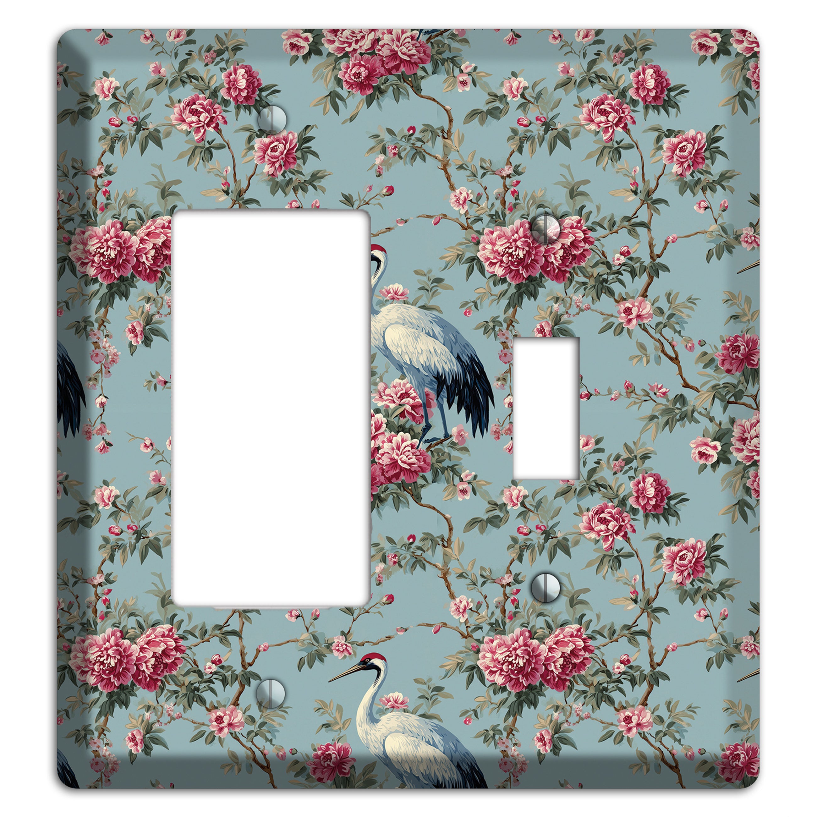 Dusty Teal Peony Crane Rocker / Toggle Wallplate
