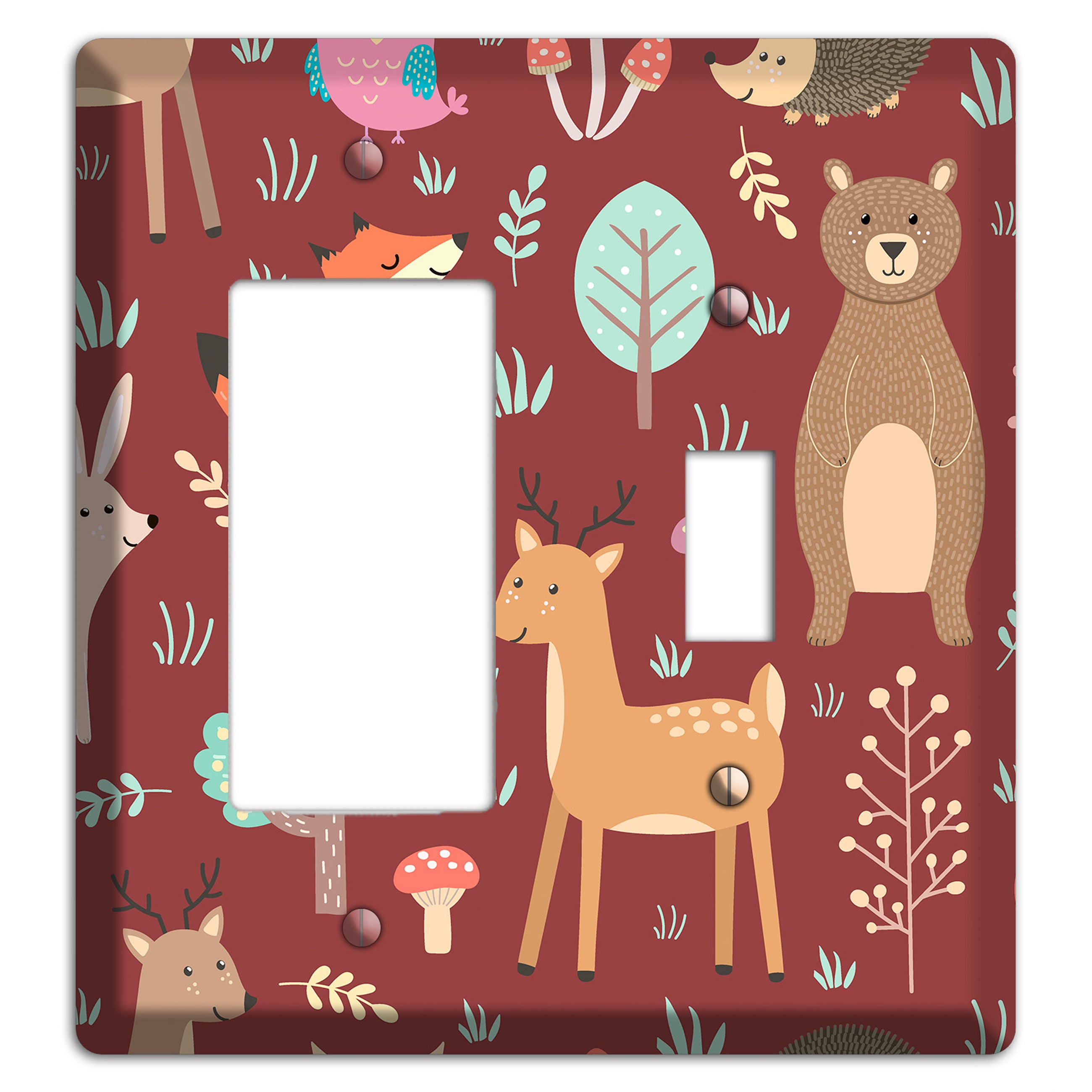 Woodland Friends (Maroon) Rocker / Toggle Wallplate