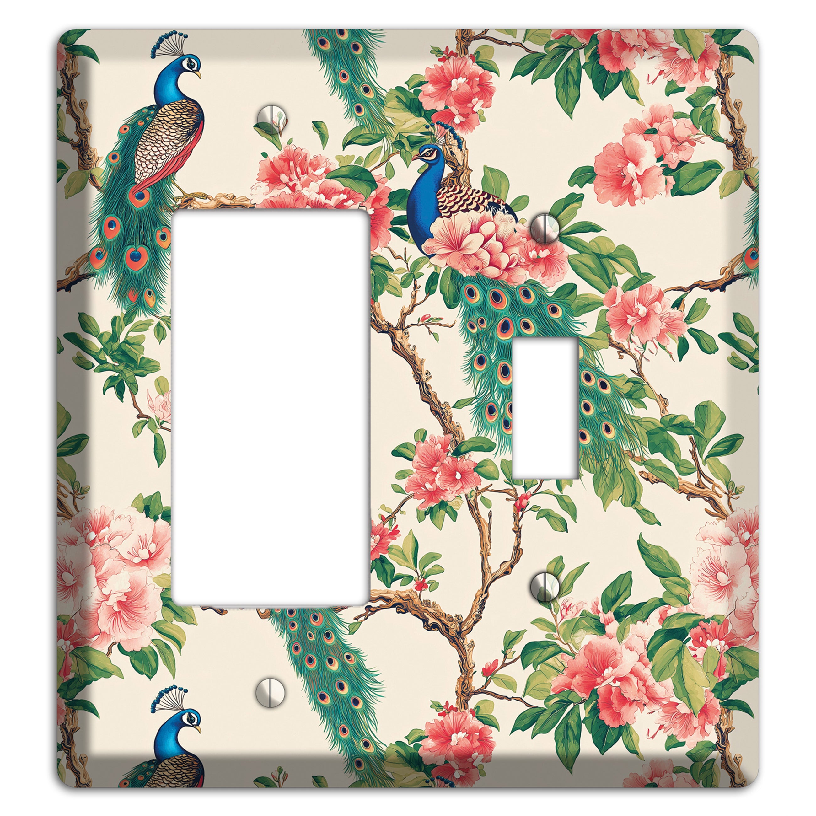 Peacock & Peony Court Rocker / Toggle Wallplate