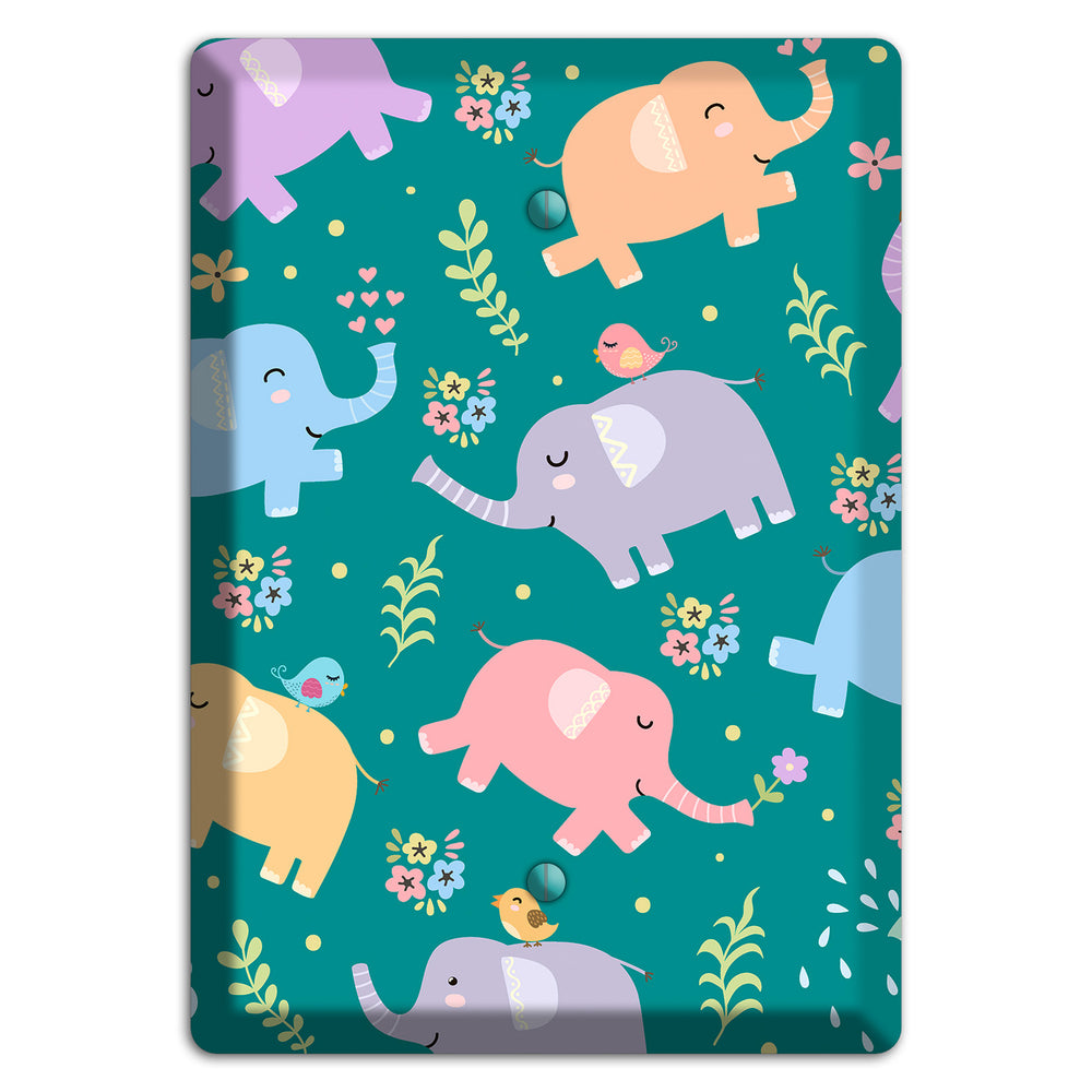 Elephant Parade (Teal) Blank Wallplate