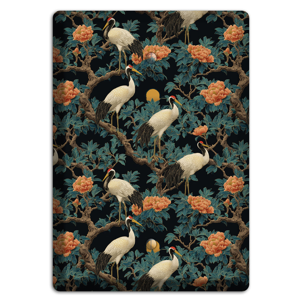 Teal Moonrise Cranes Blank Wallplate