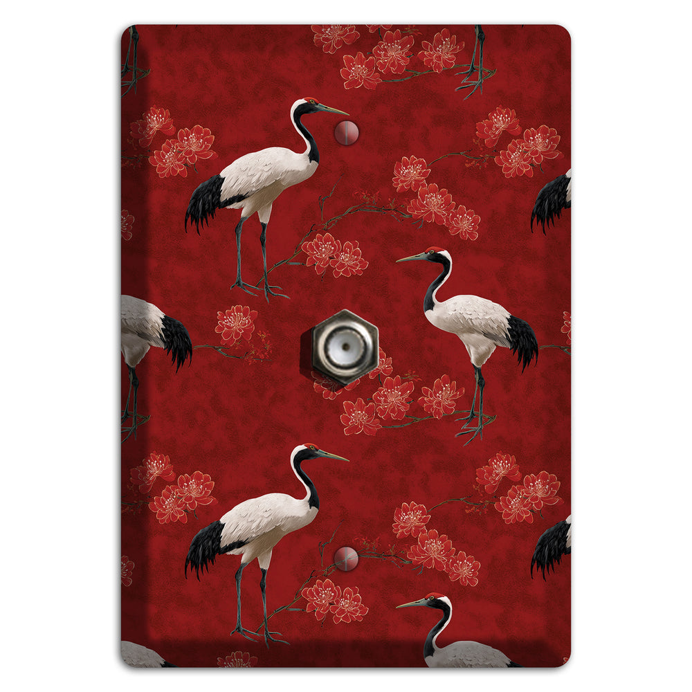 Vermillion Crane Bloom Cable Wallplate