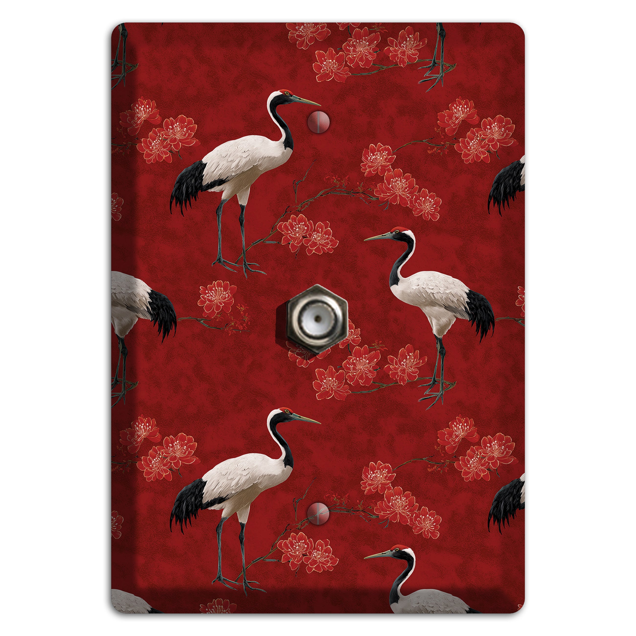 Vermillion Crane Bloom Cable Wallplate