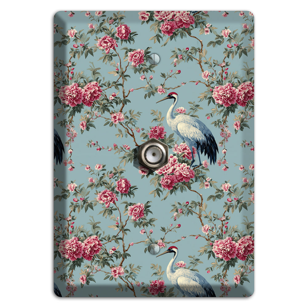 Dusty Teal Peony Crane Cable Wallplate