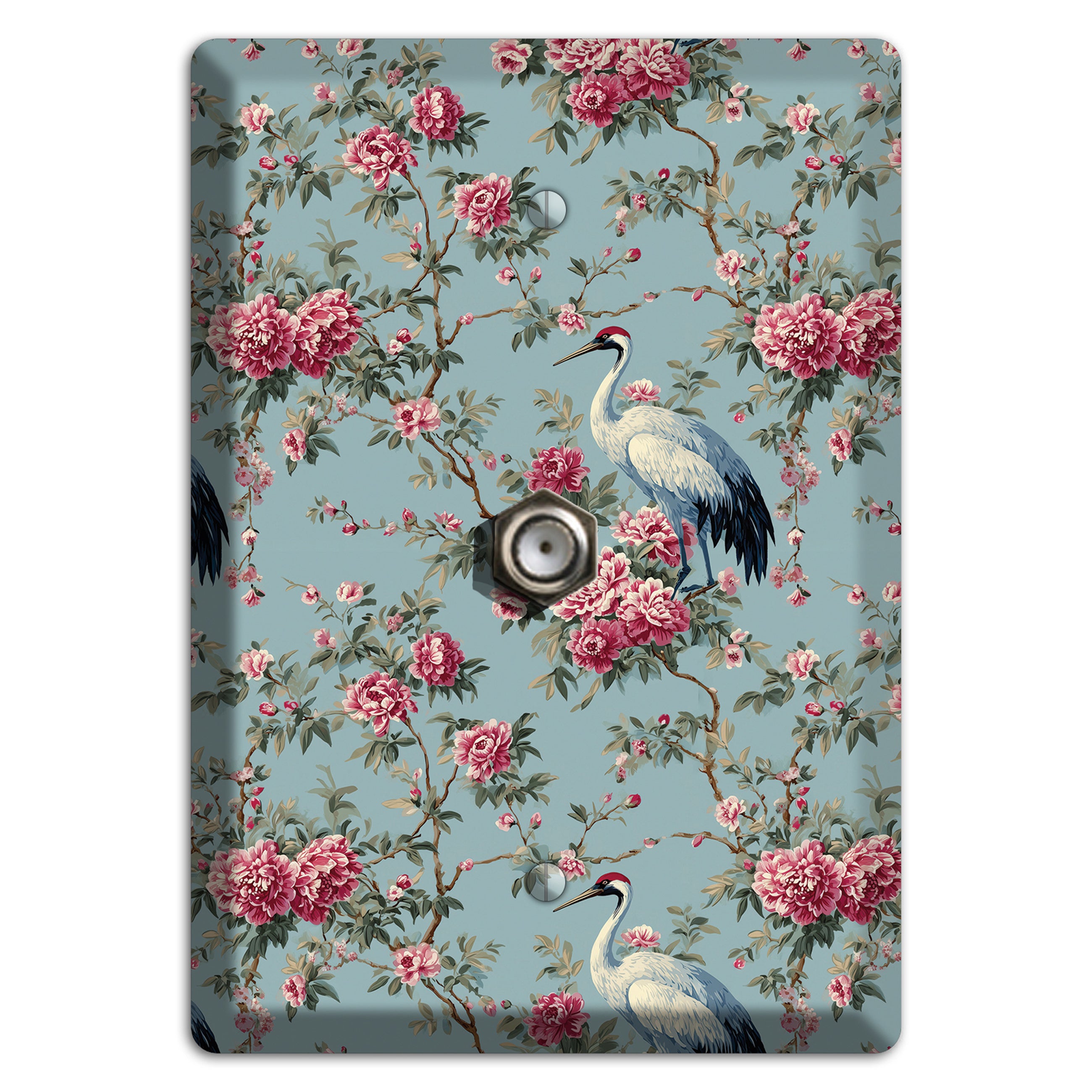 Dusty Teal Peony Crane Cable Wallplate