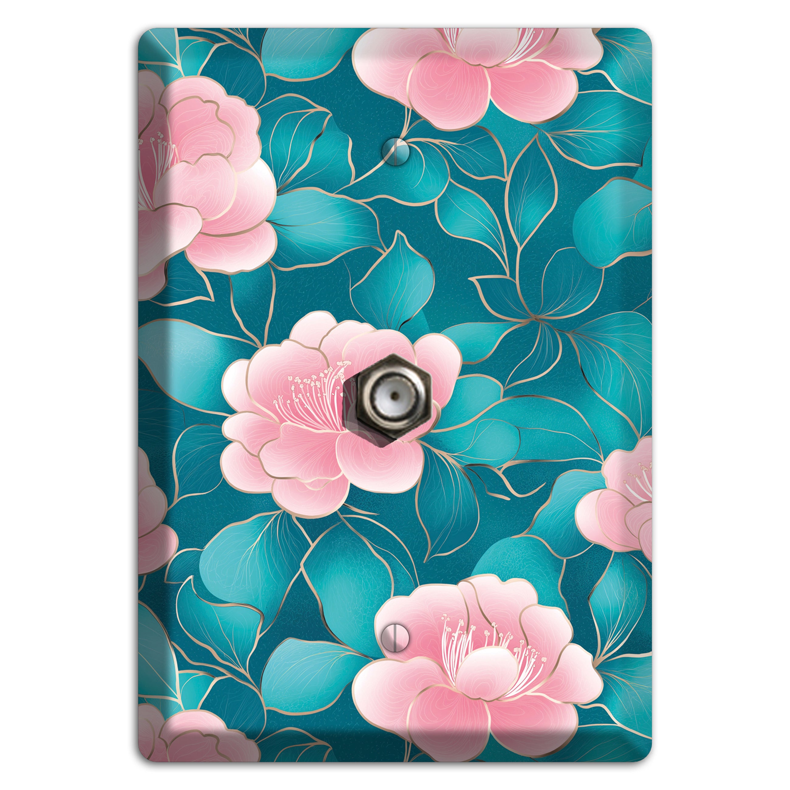 Teal Camellia Bloom Cable Wallplate