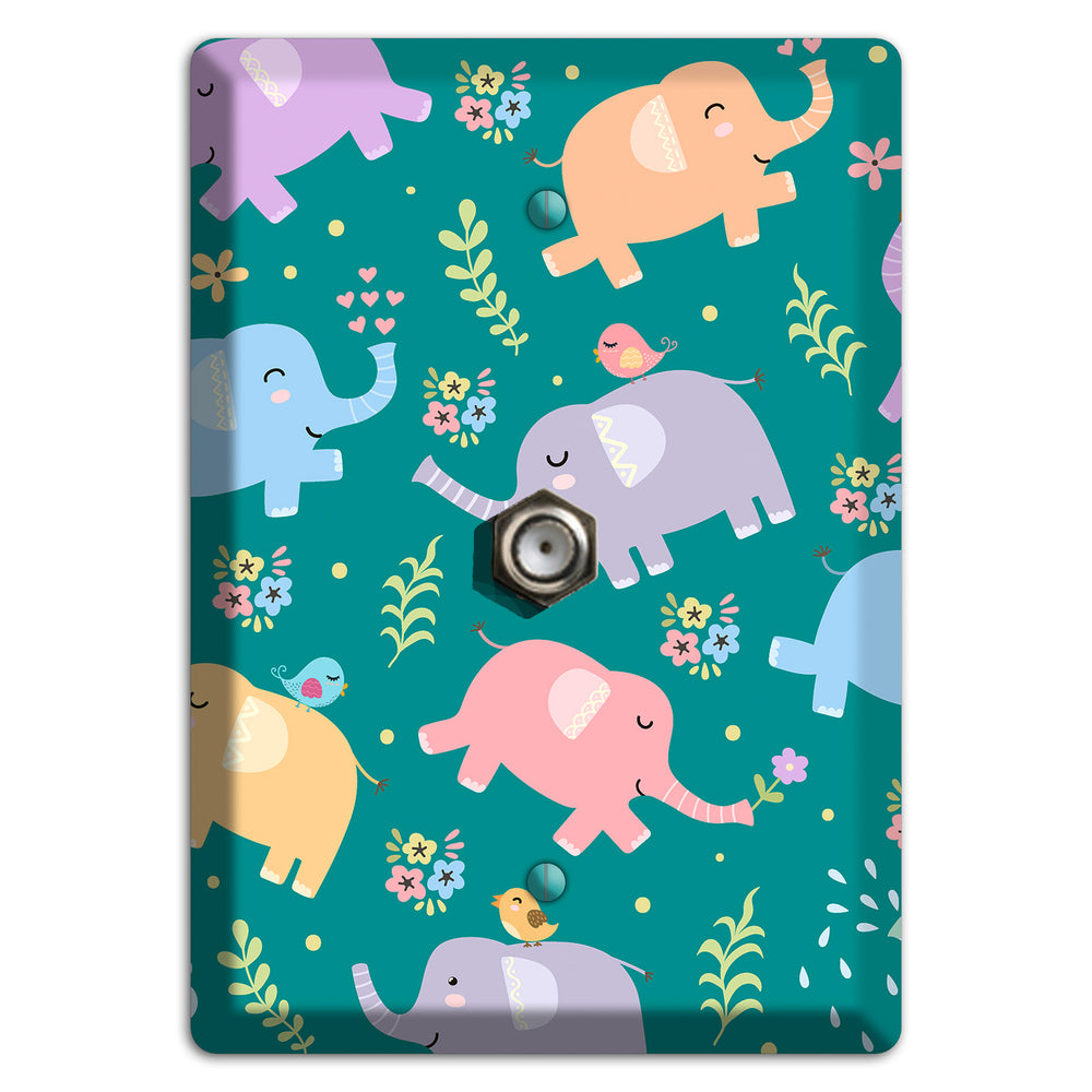 Elephant Parade (Teal) Cable Wallplate