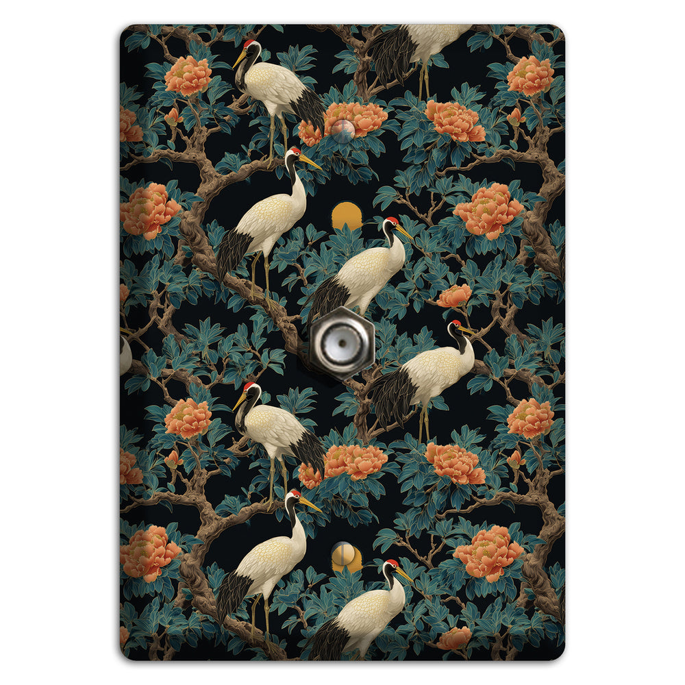 Teal Moonrise Cranes Cable Wallplate