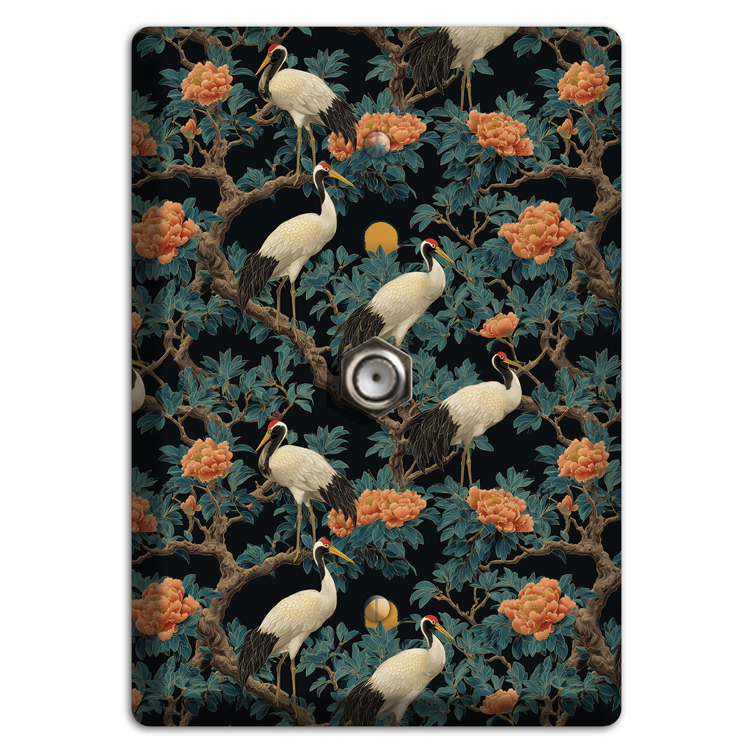 Teal Moonrise Cranes Cable Wallplate