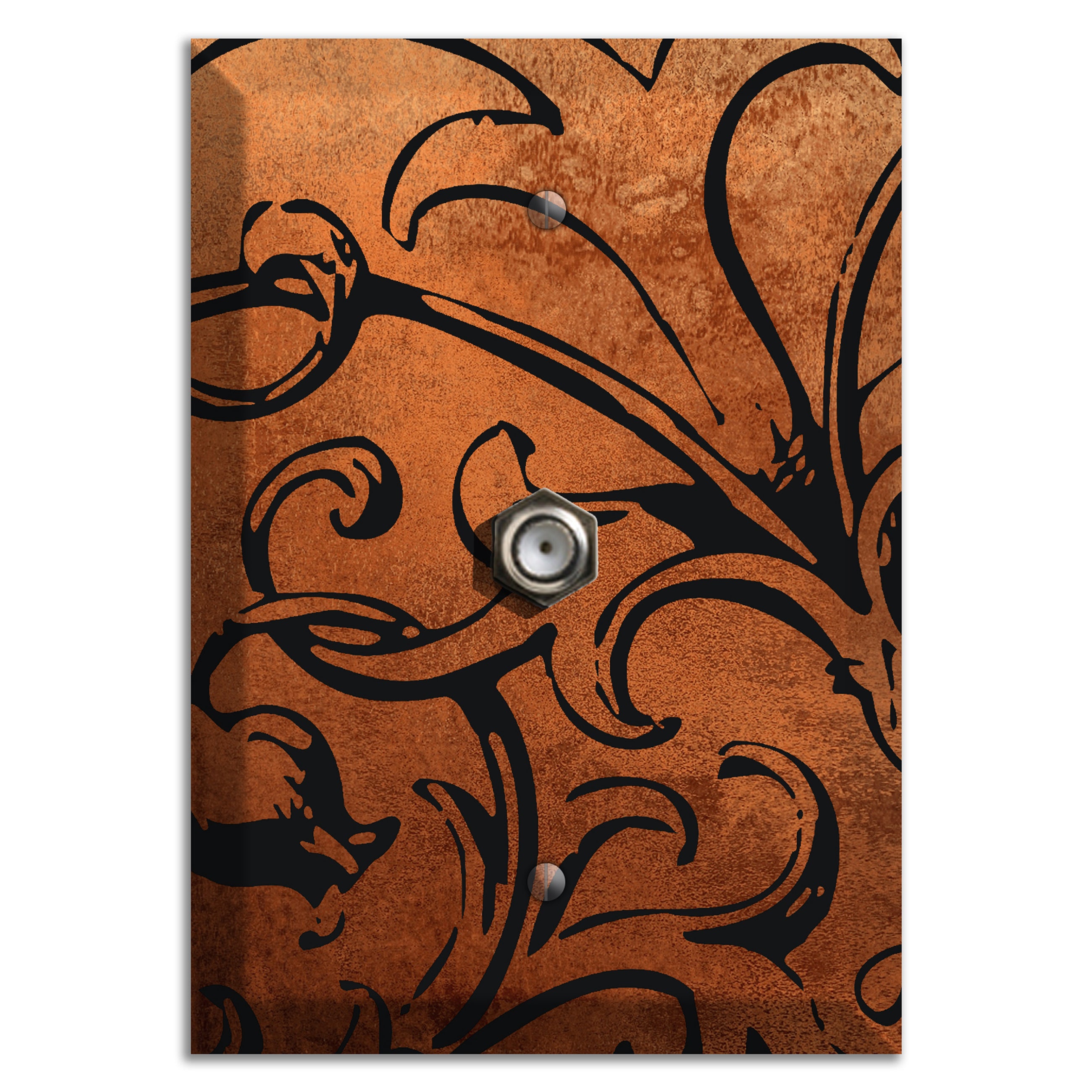 Antique Copper Victorian Scroll Cable Wallplate