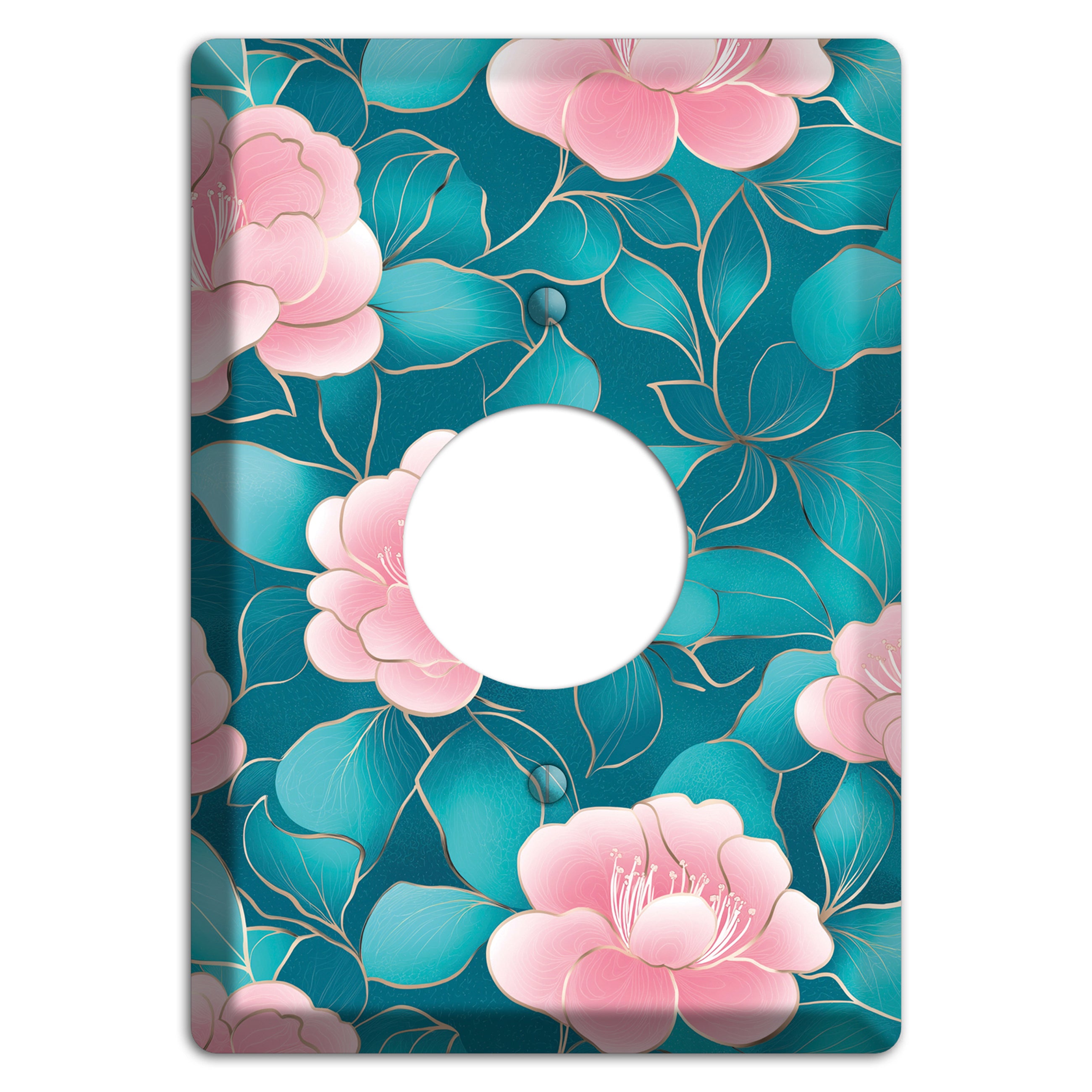 Teal Camellia Bloom Single Receptacle Wallplate