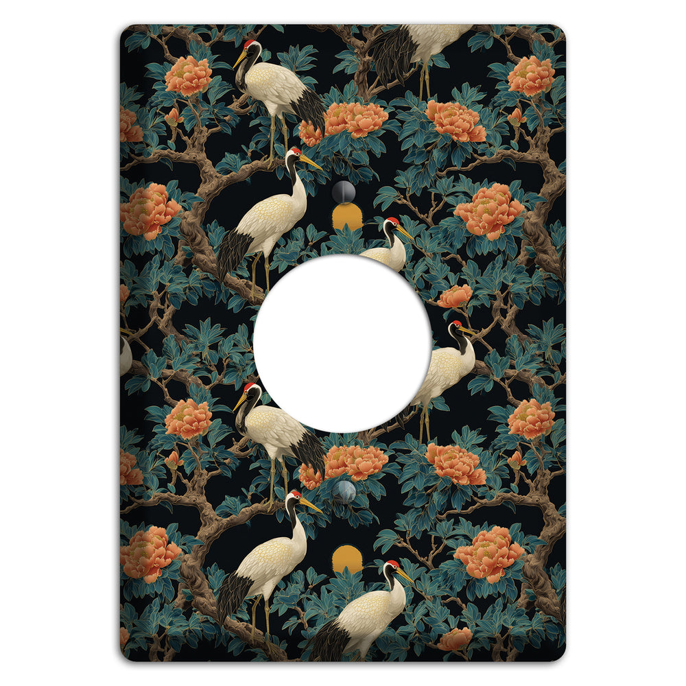 Teal Moonrise Cranes Single Receptacle Wallplate