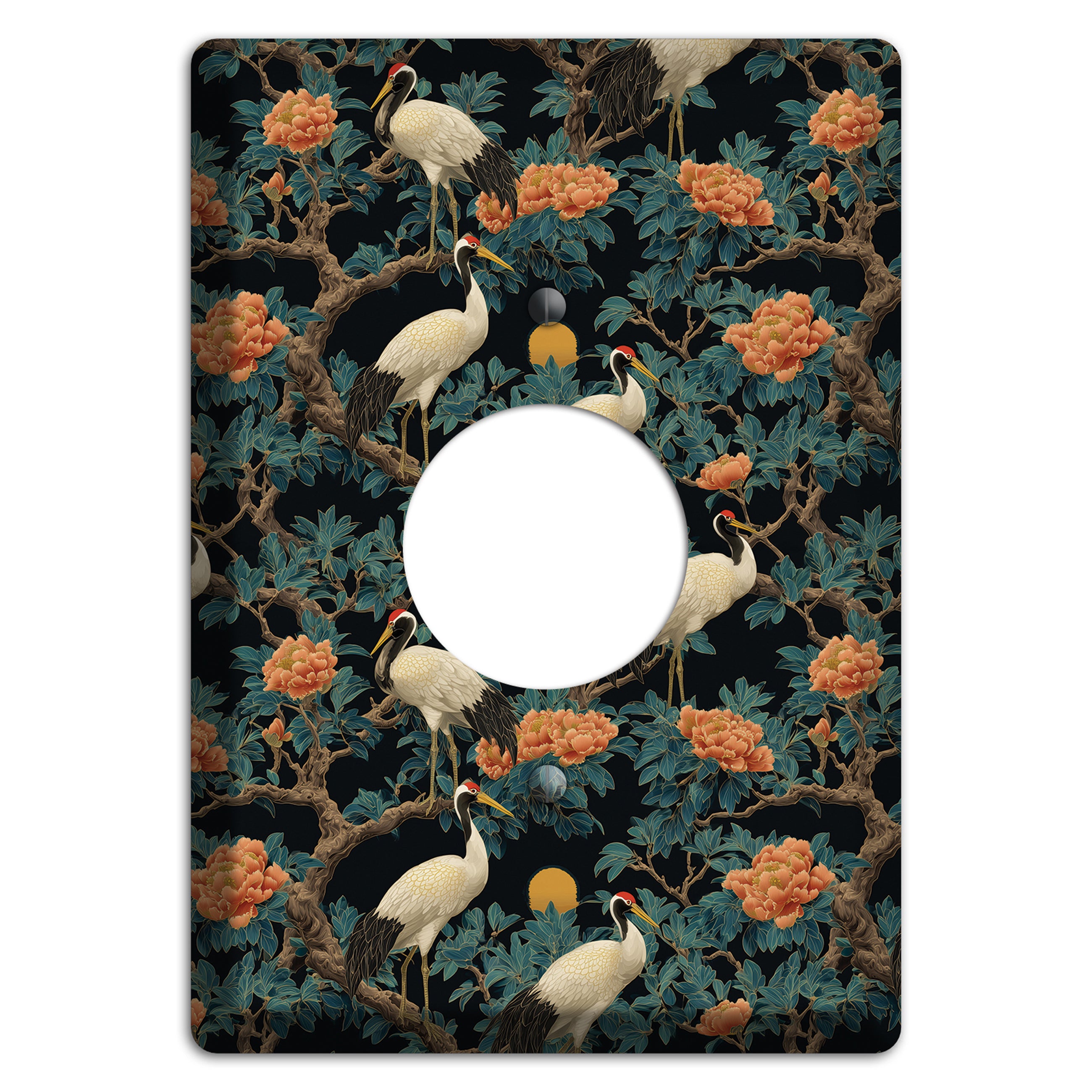 Teal Moonrise Cranes Single Receptacle Wallplate